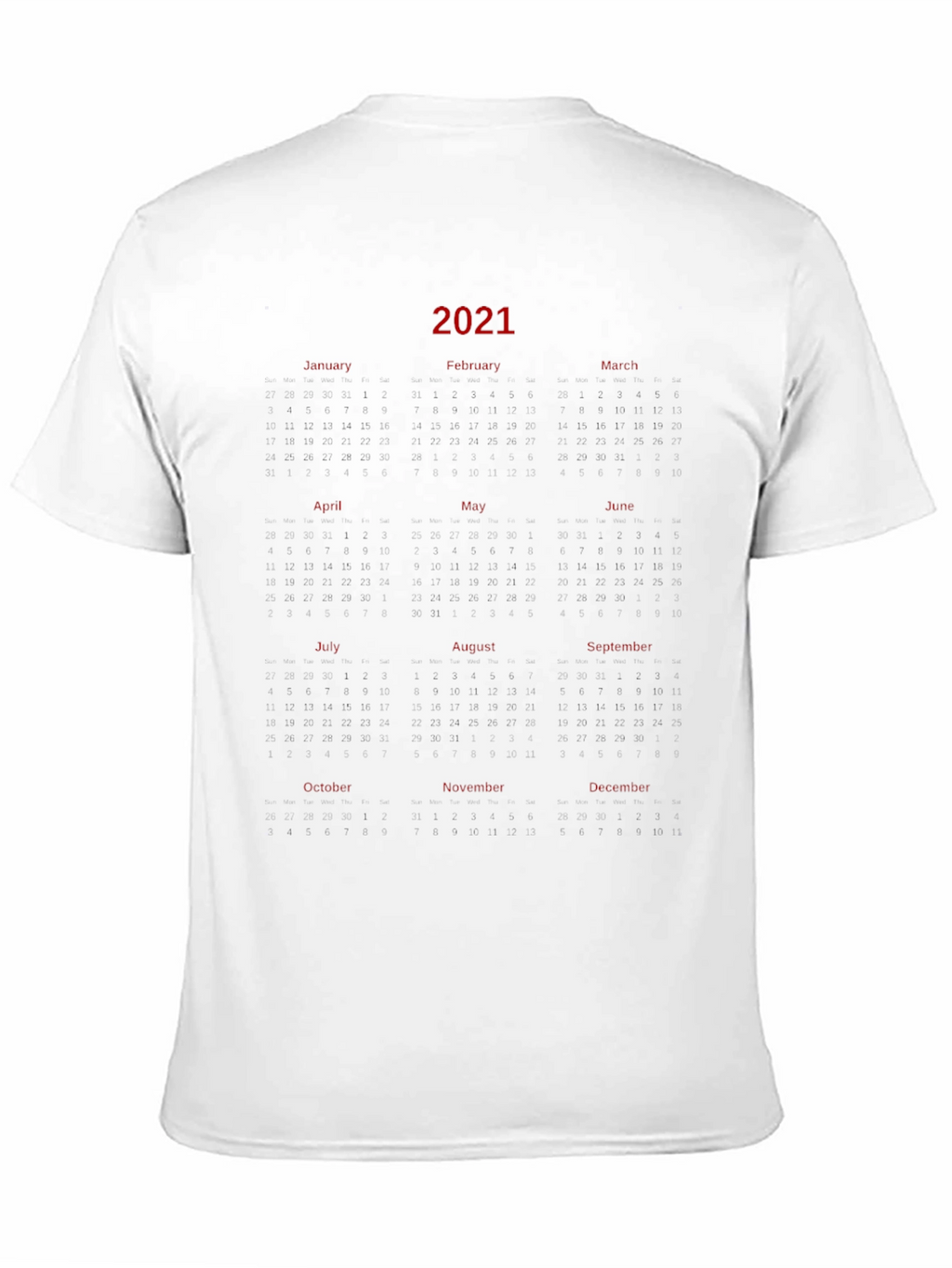 2021 Calendar Graphic Print T-Shirt