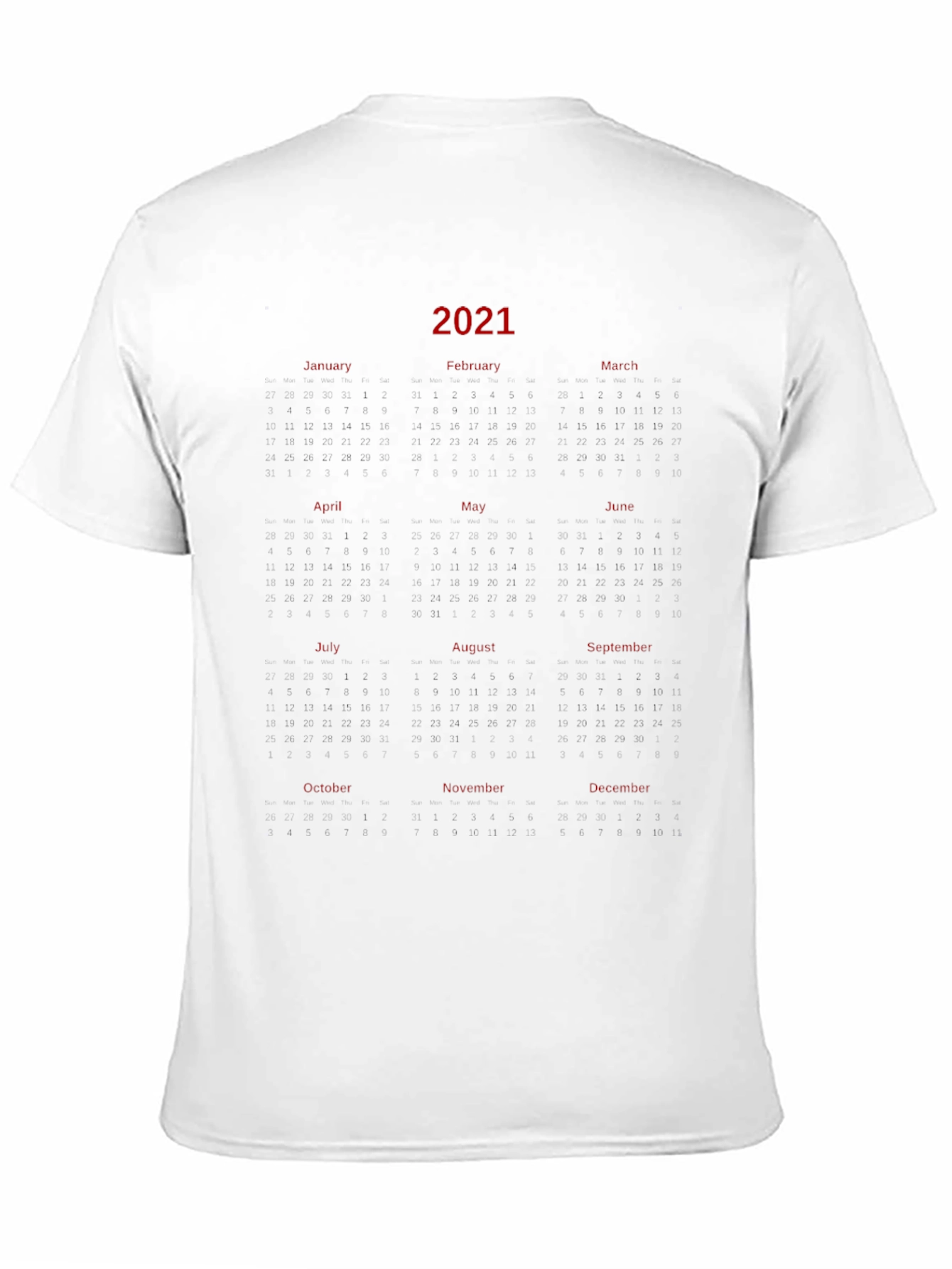2021 Calendar Graphic Print T-Shirt