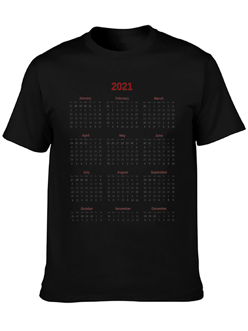 2021 Calendar Graphic Print T-Shirt