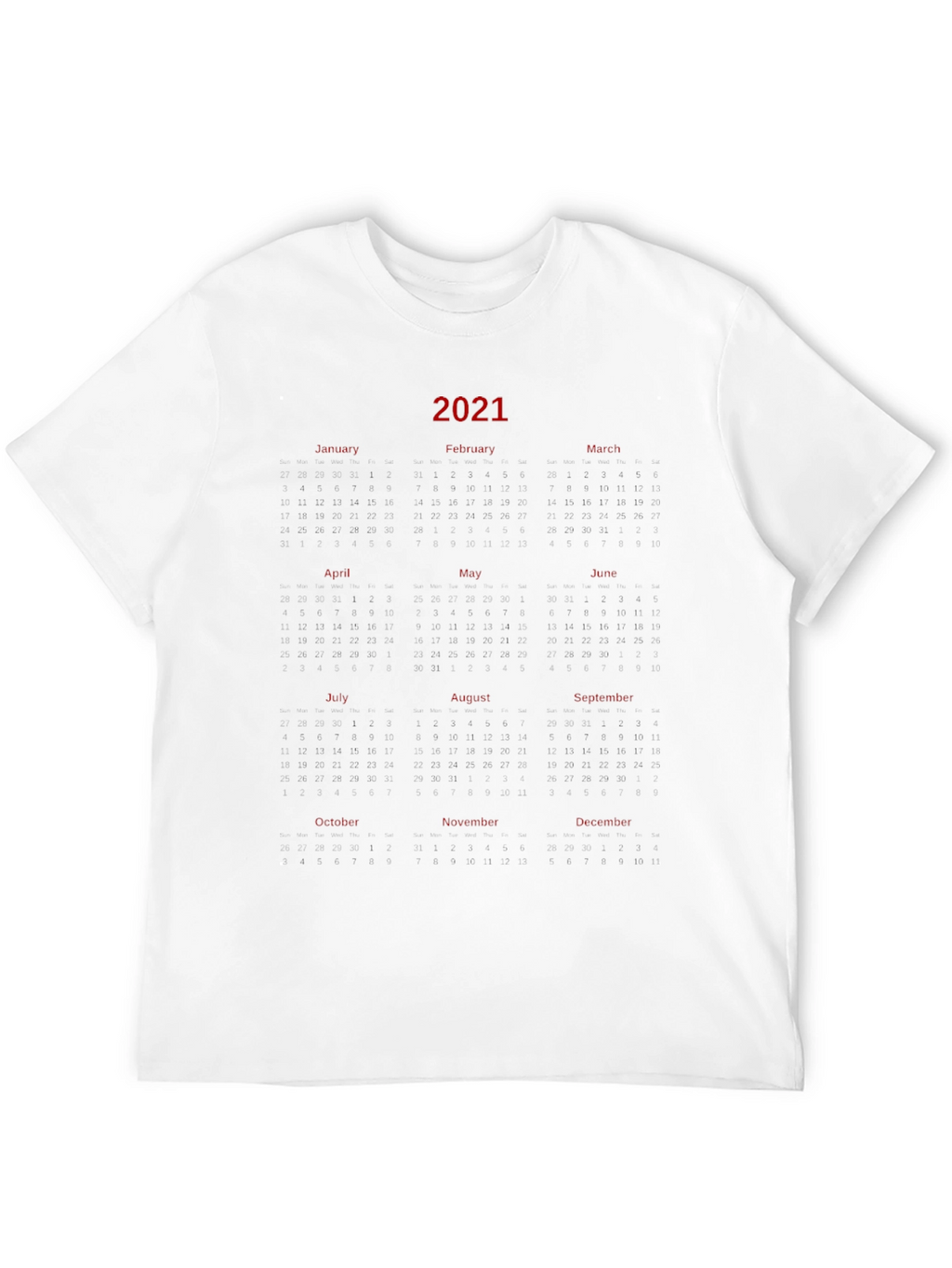 2021 Calendar Graphic Print T-Shirt