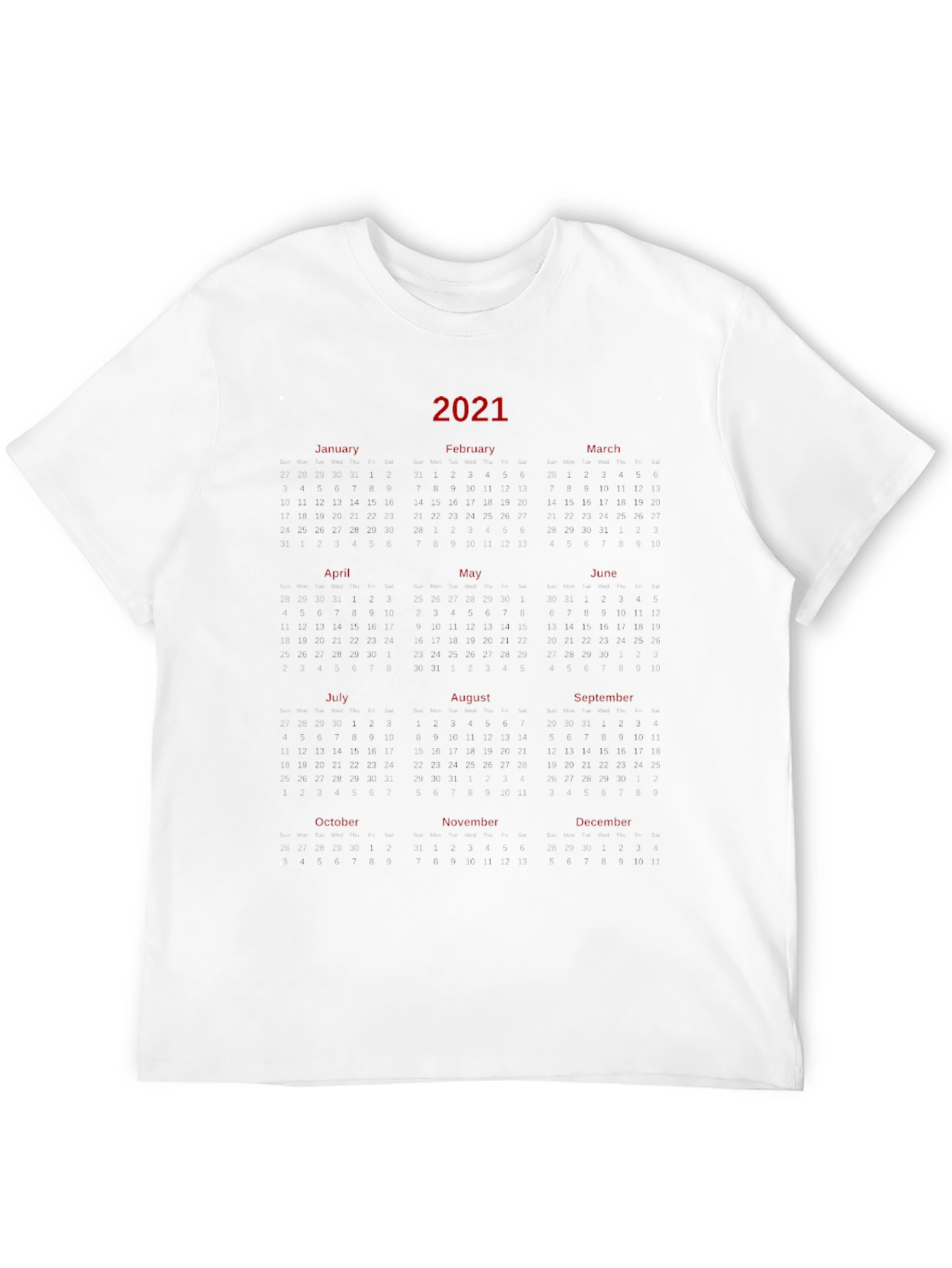 2021 Calendar Graphic Print T-Shirt