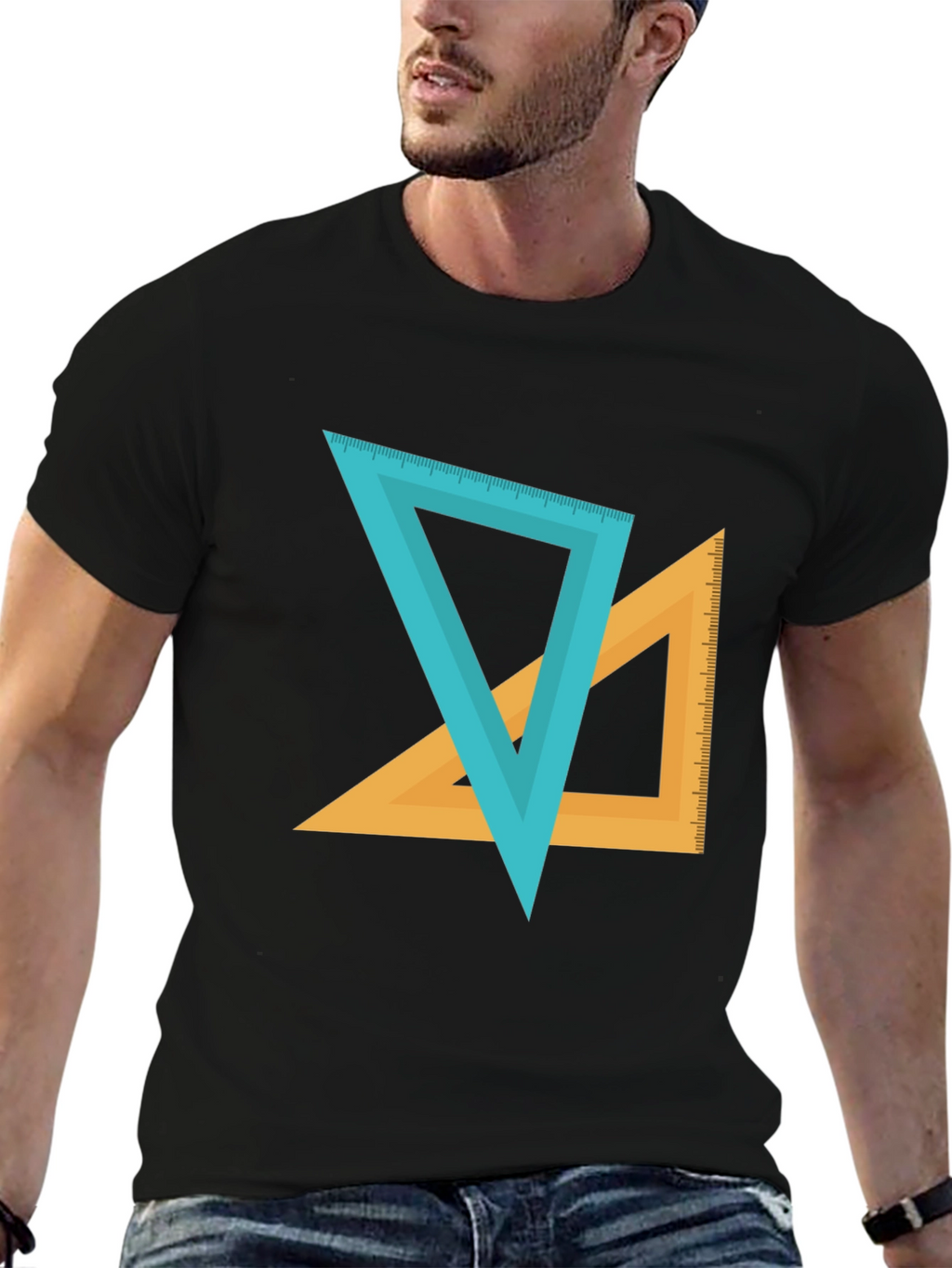 Geometric Triangles Graphic Tee - Black Cotton Blend Shirt