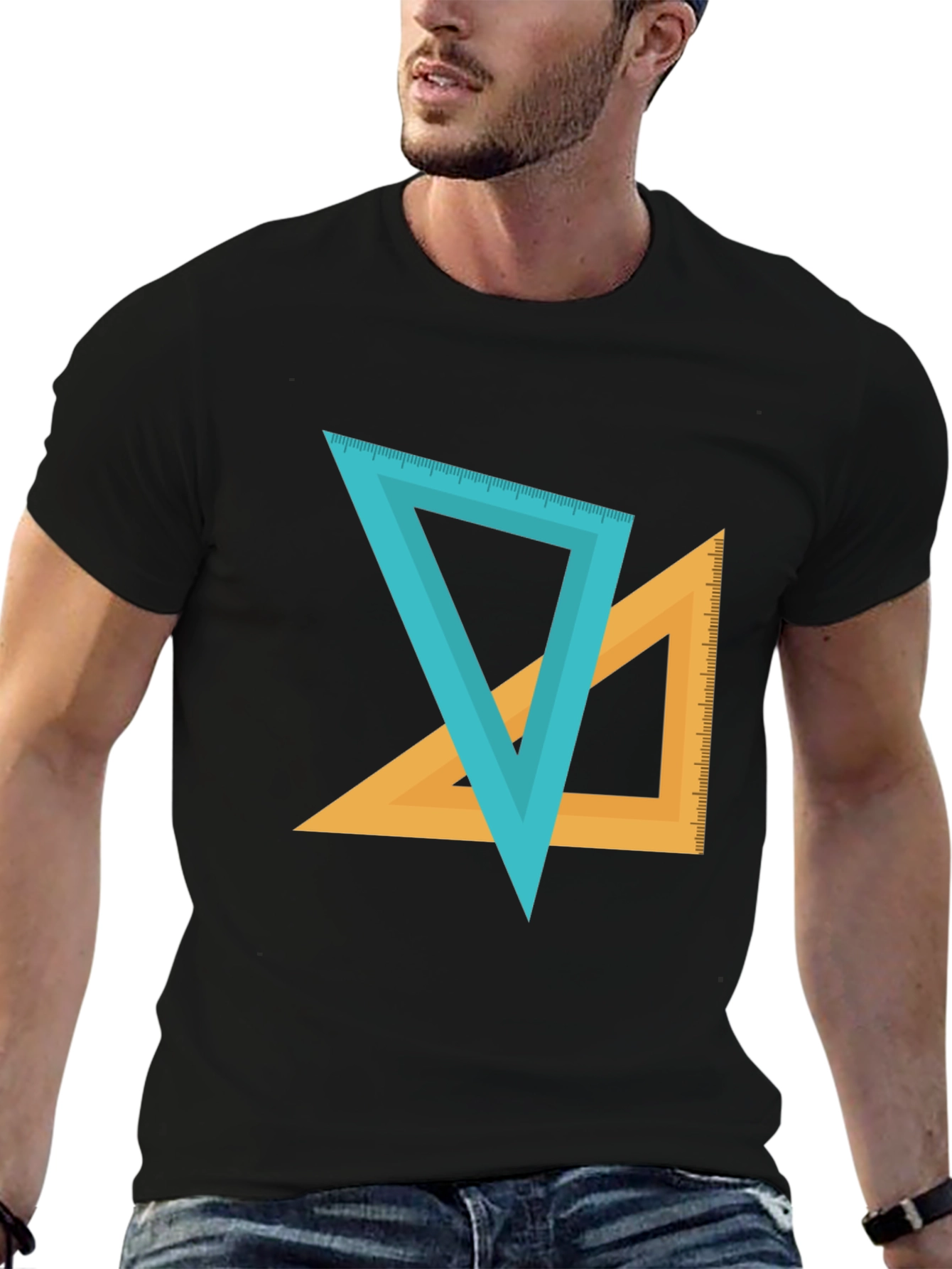 Geometric Triangles Graphic Tee - Black Cotton Blend Shirt