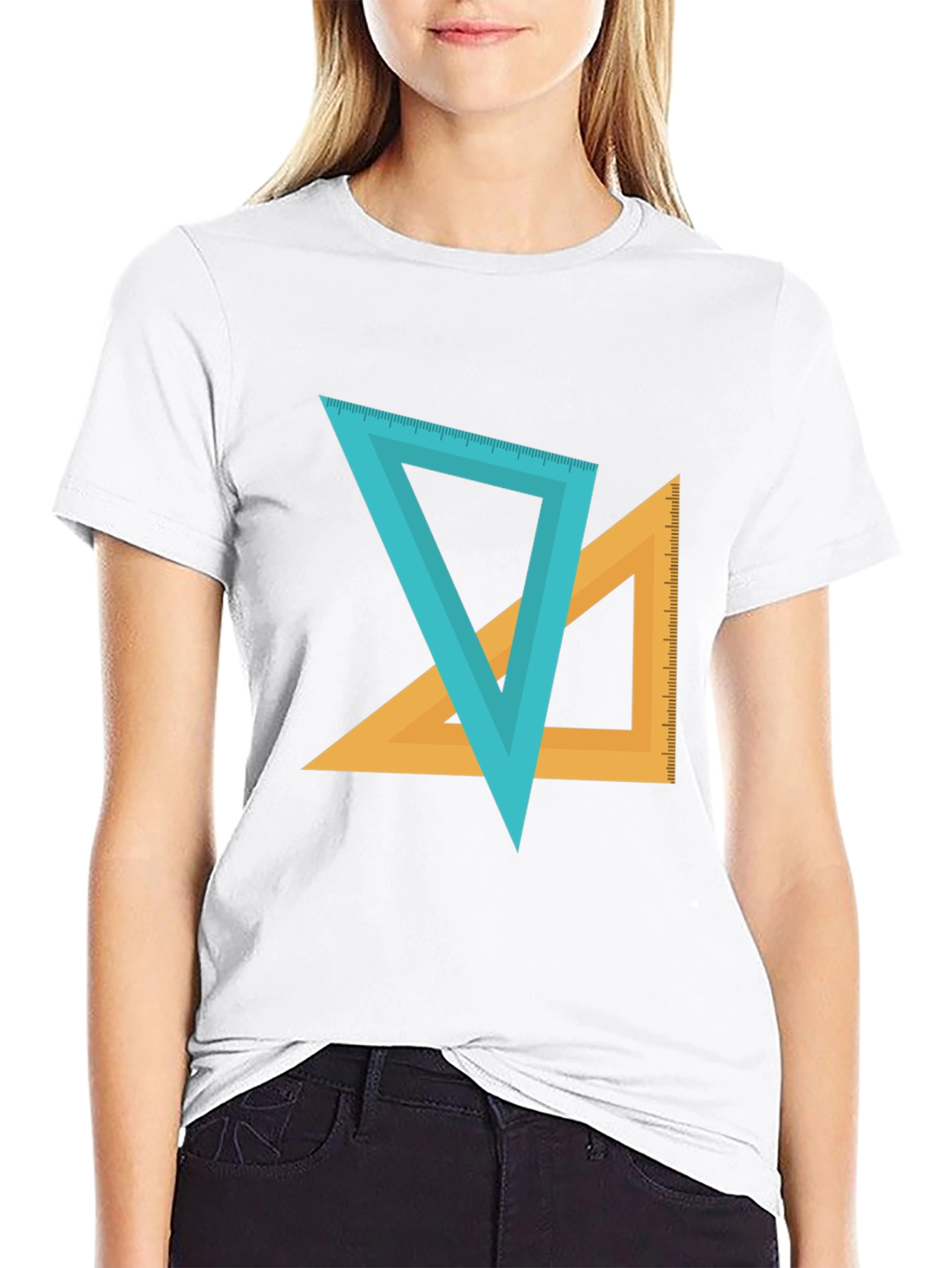 Geometric Triangles Graphic Tee - Black Cotton Blend Shirt