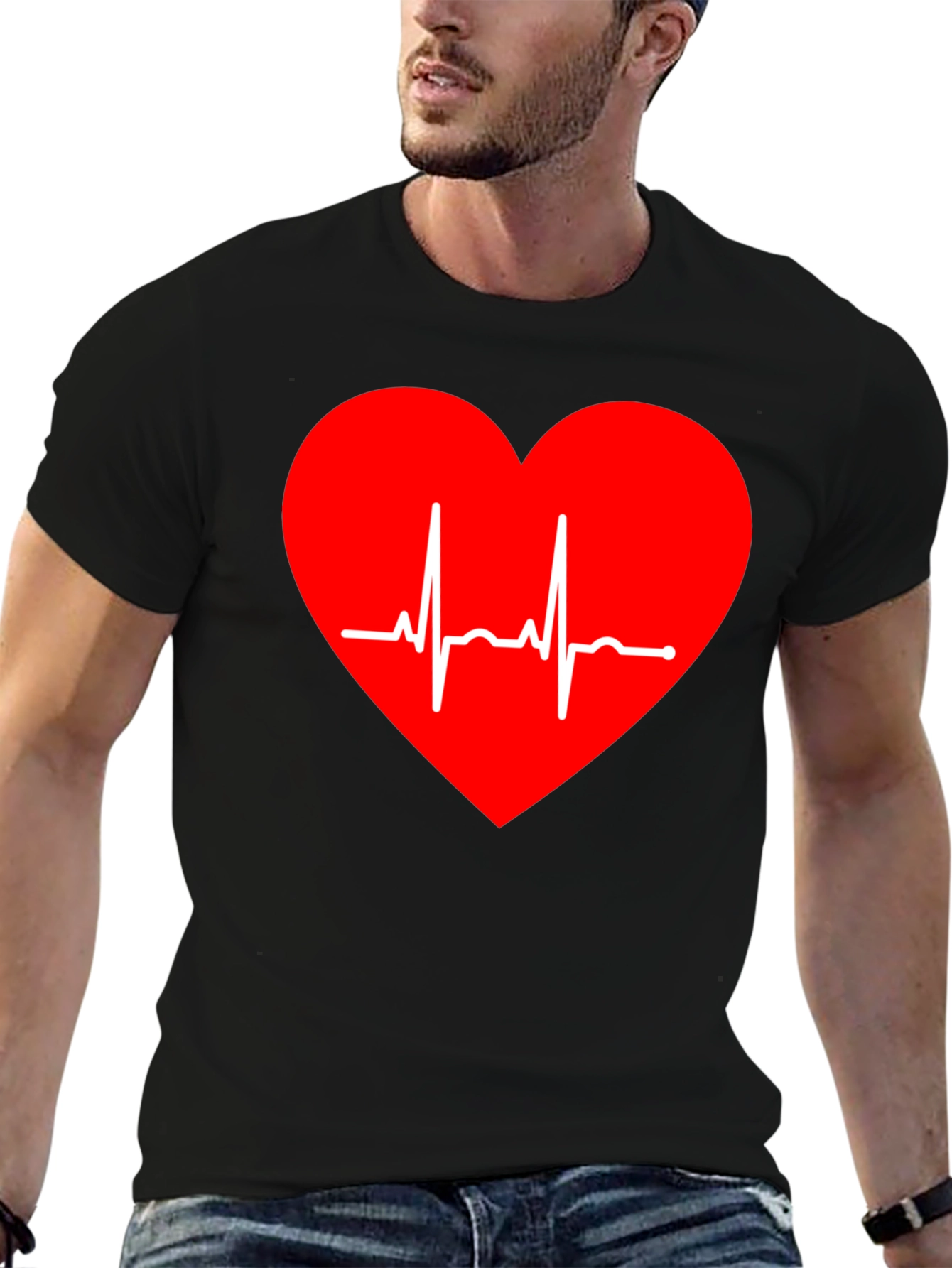 Heartbeat Heart Graphic Tee - Love Life ECG Shirt