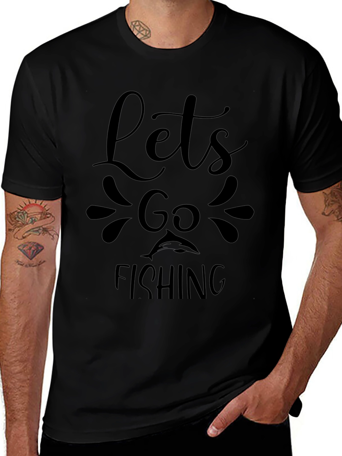 Lets Go Fishing Graphic Tee - Black