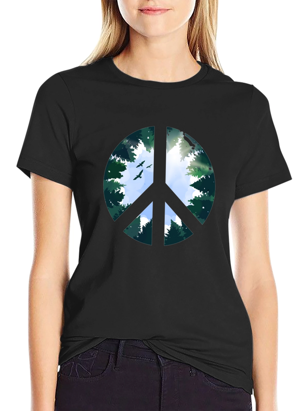 Peace Sign Forest Graphic Tee - Black