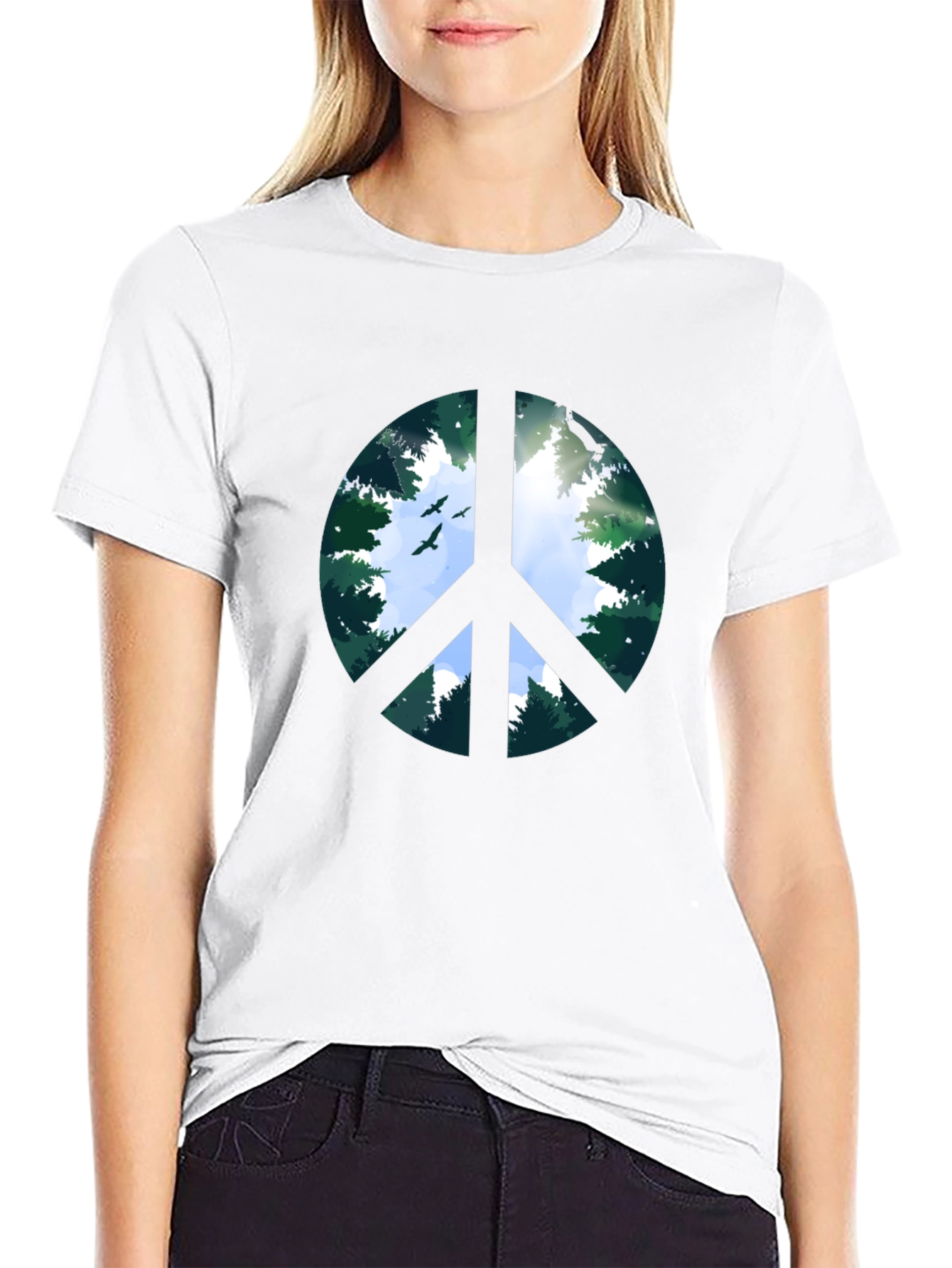 Peace Sign Forest Graphic Tee - Black
