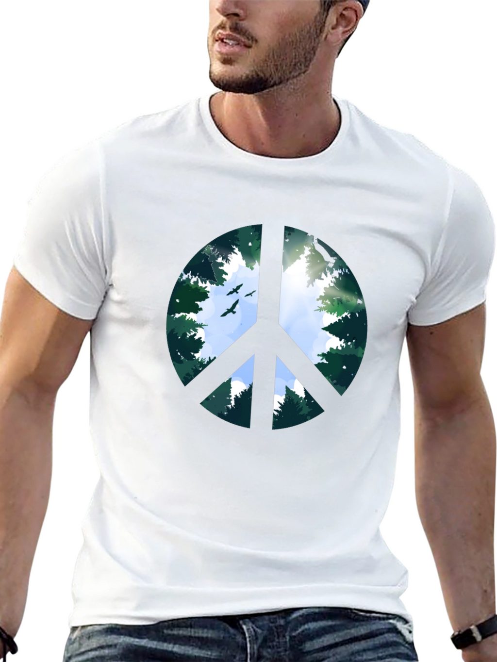Peace Sign Forest Graphic Tee - Black