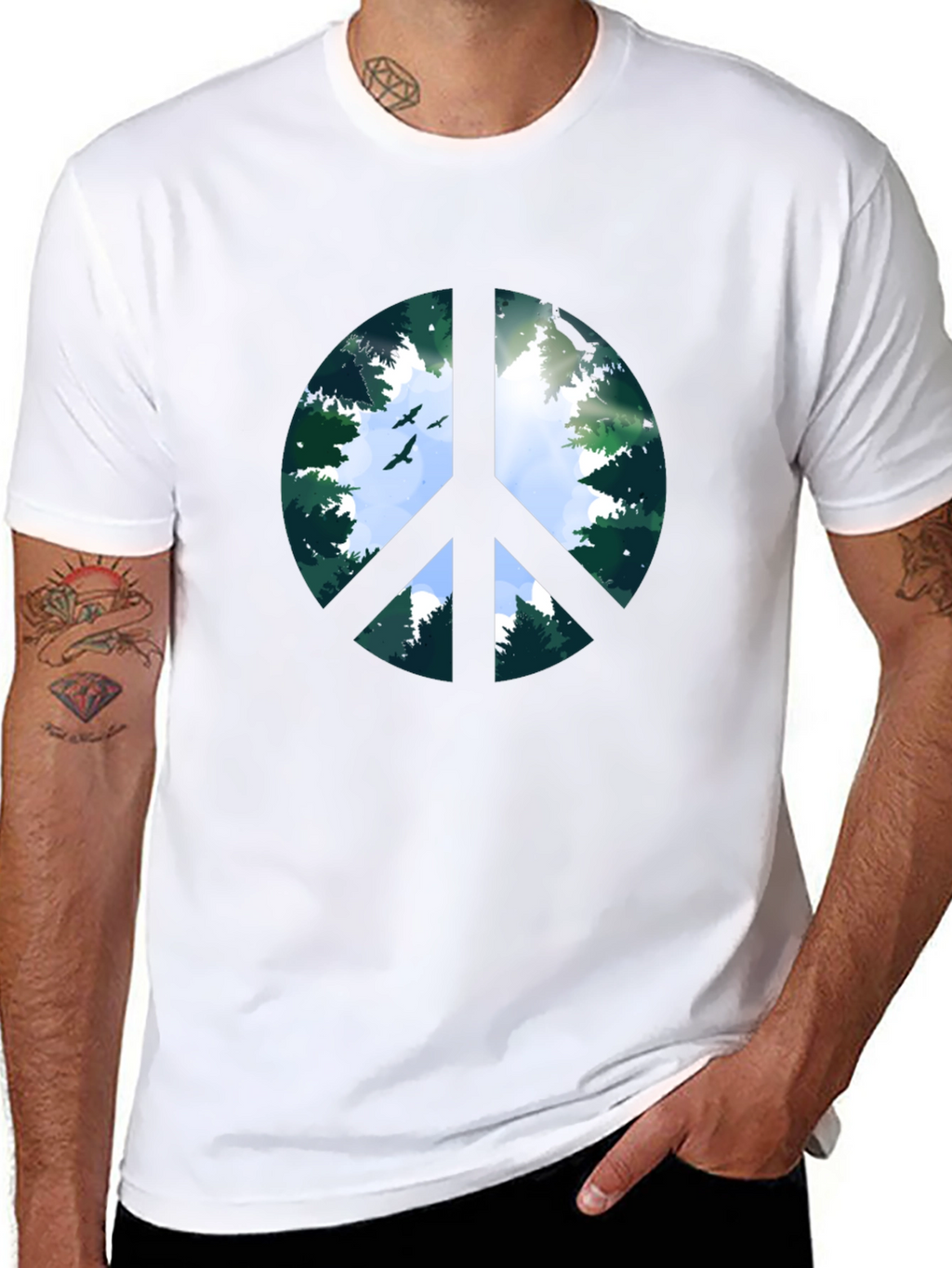 Peace Sign Forest Graphic Tee - Black