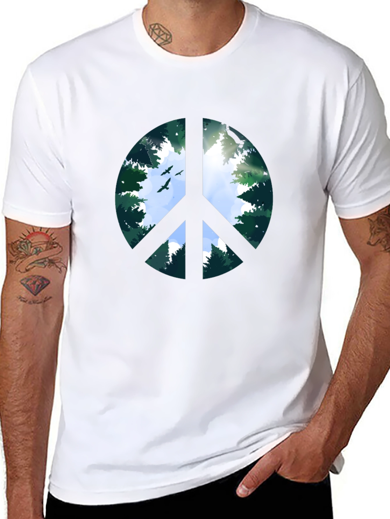 Peace Sign Forest Graphic Tee - Black