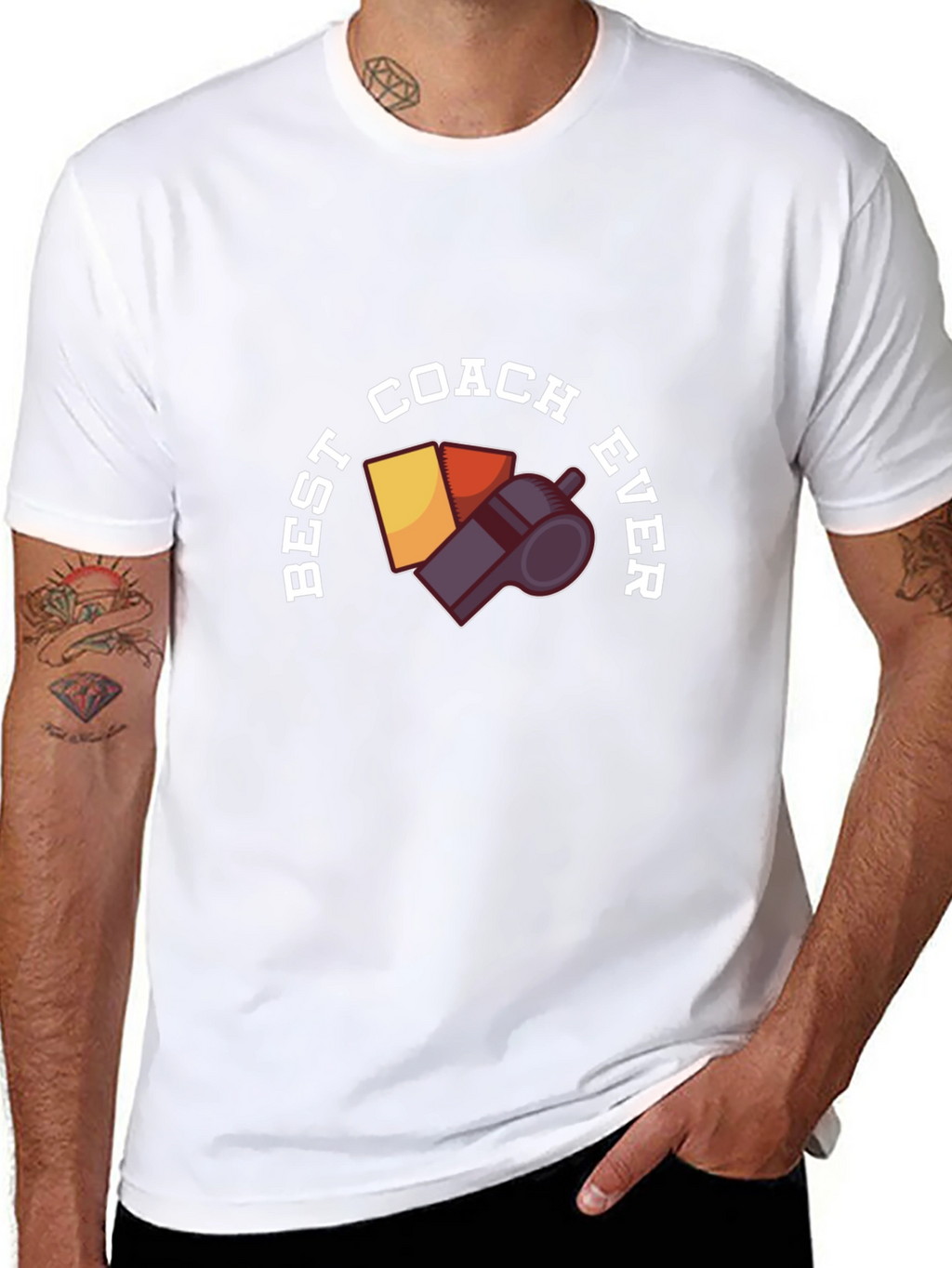 Best Coach Ever T-Shirt - Whistle & Cards Design