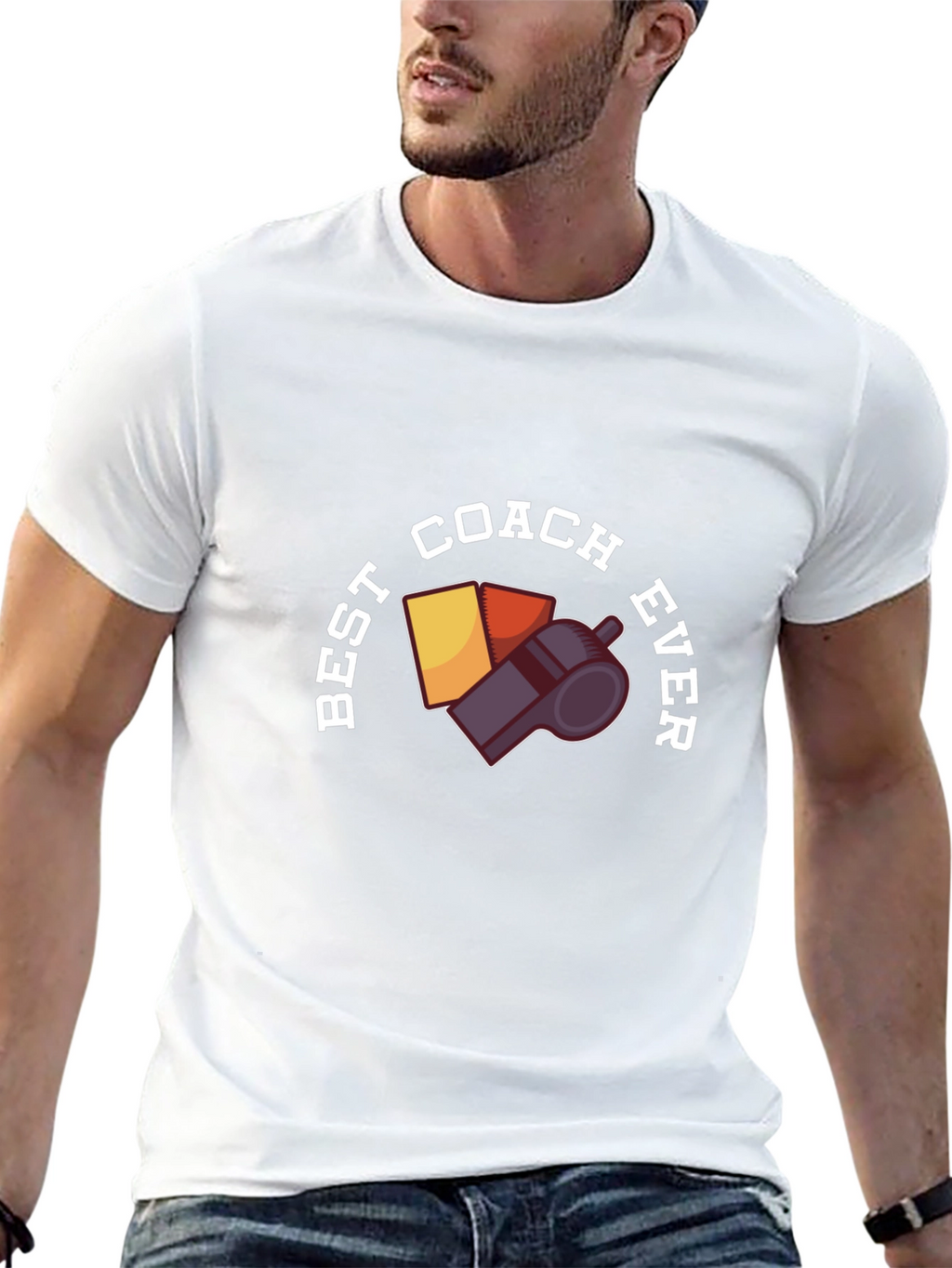 Best Coach Ever T-Shirt - Whistle & Cards Design