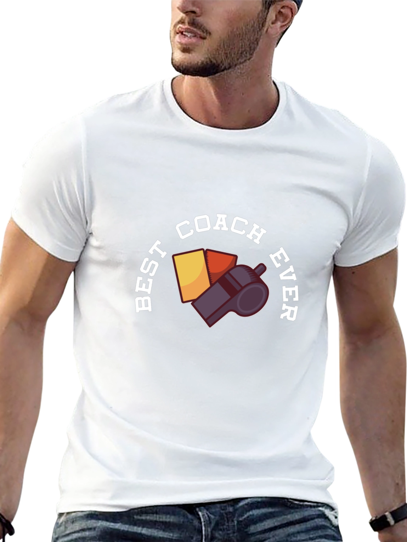 Best Coach Ever T-Shirt - Whistle & Cards Design
