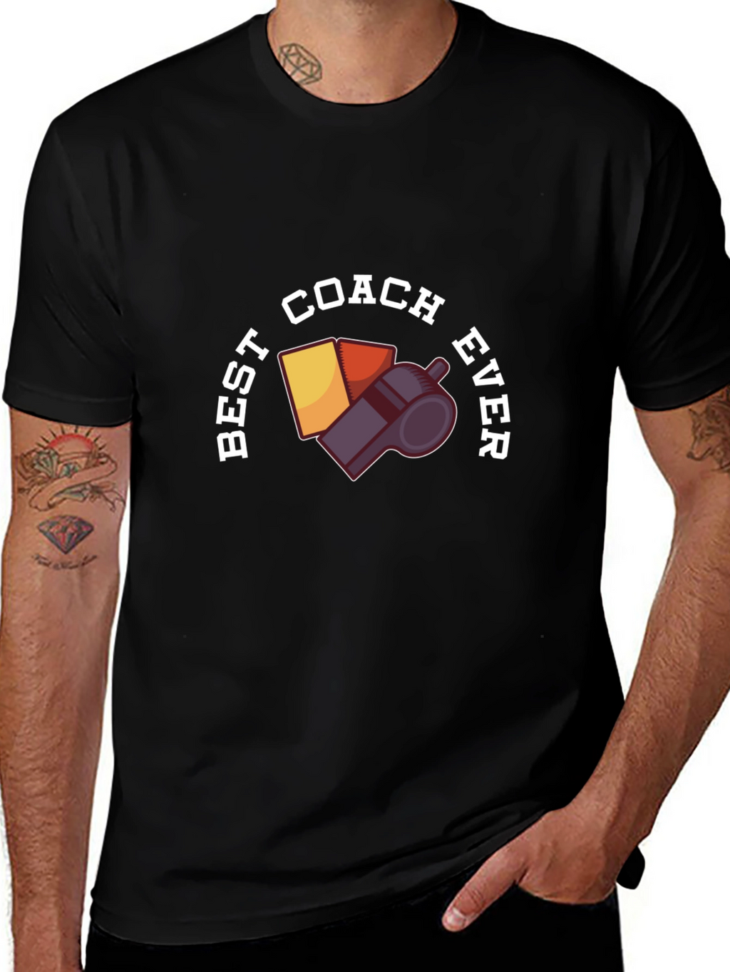 Best Coach Ever T-Shirt - Whistle & Cards Design