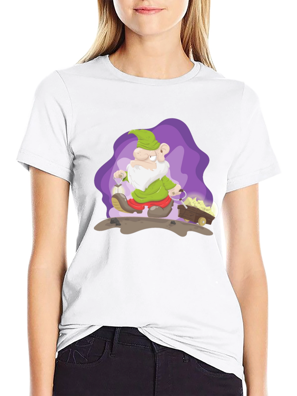 Cartoon Mine Dwarf Black T-Shirt