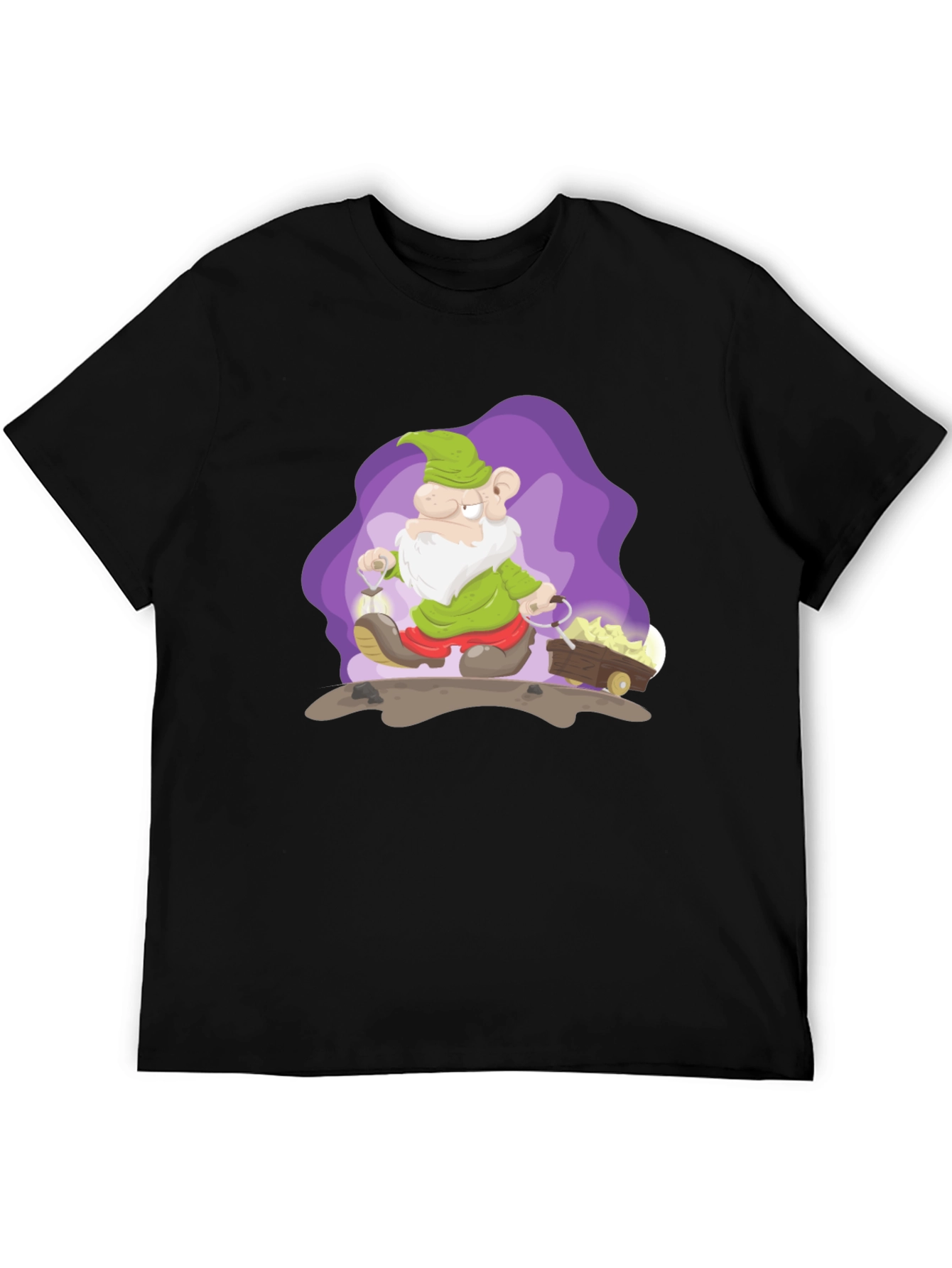 Cartoon Mine Dwarf Black T-Shirt