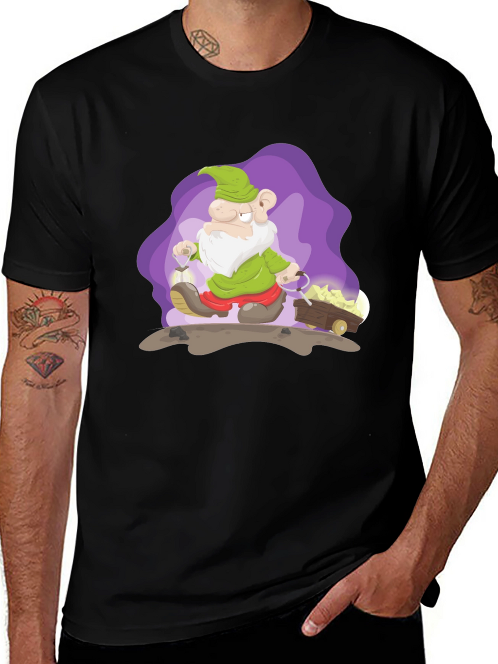 Cartoon Mine Dwarf Black T-Shirt