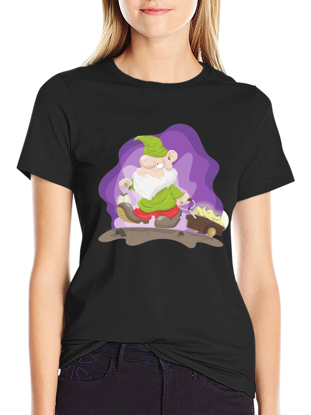 Cartoon Mine Dwarf Black T-Shirt