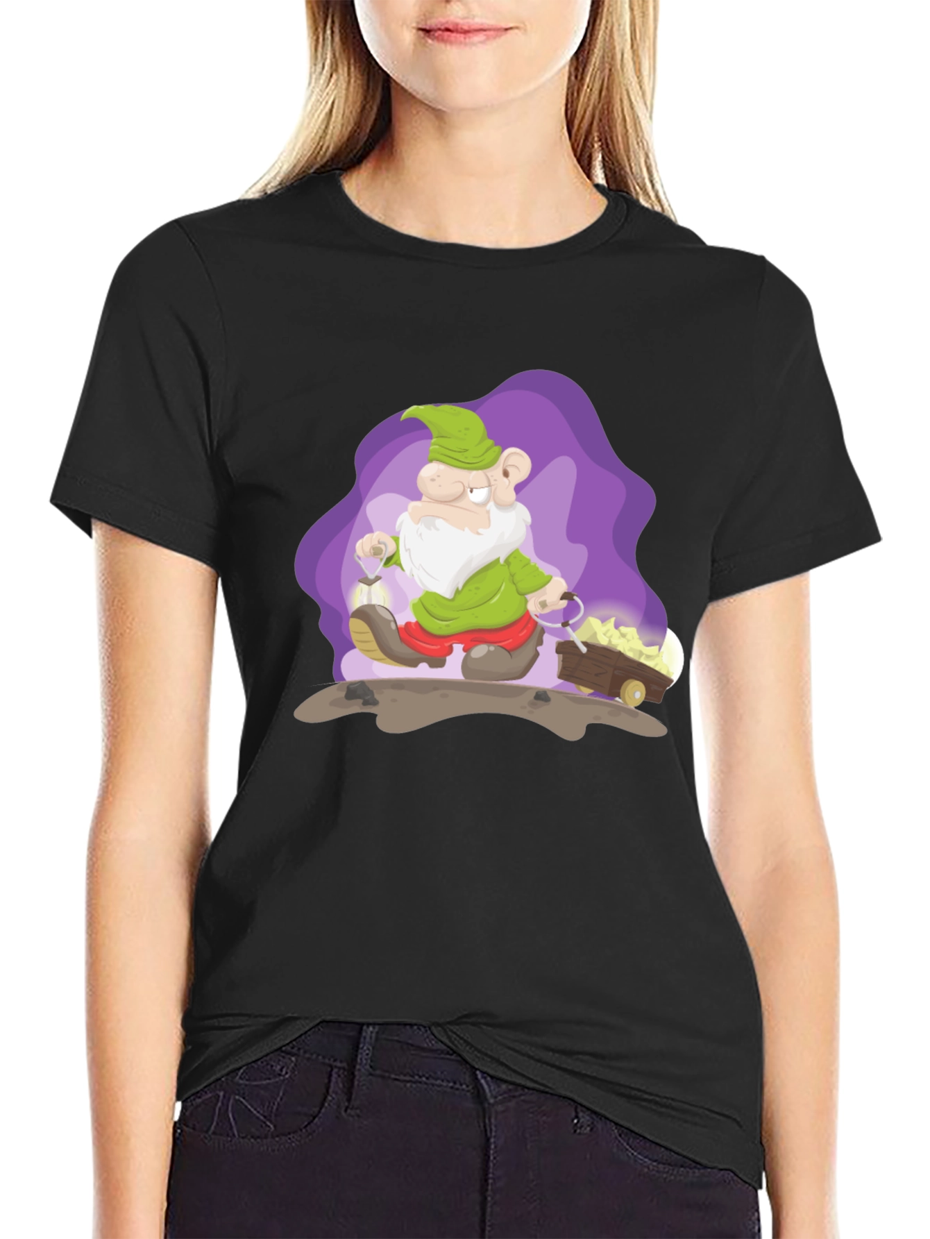 Cartoon Mine Dwarf Black T-Shirt