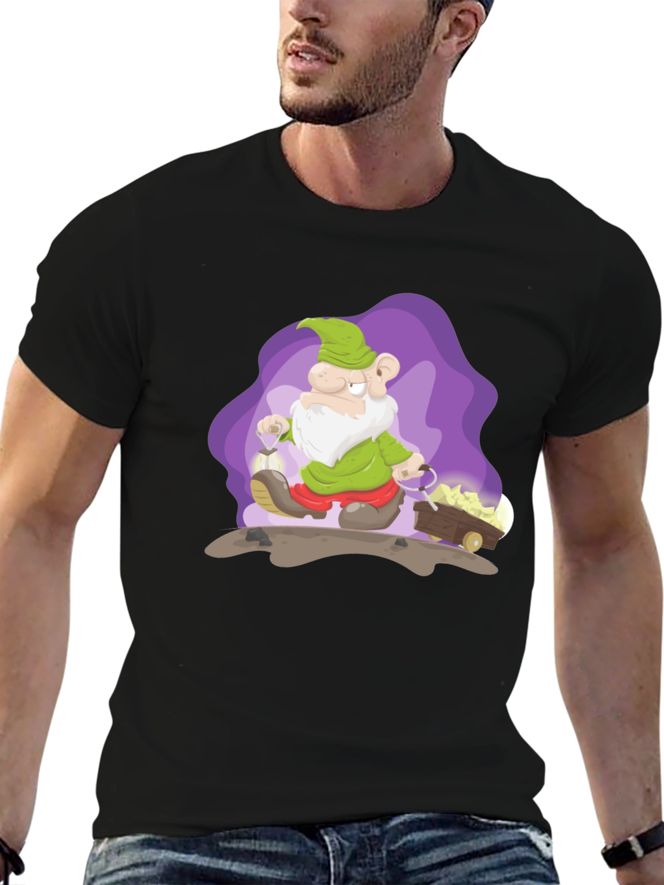 Cartoon Mine Dwarf Black T-Shirt