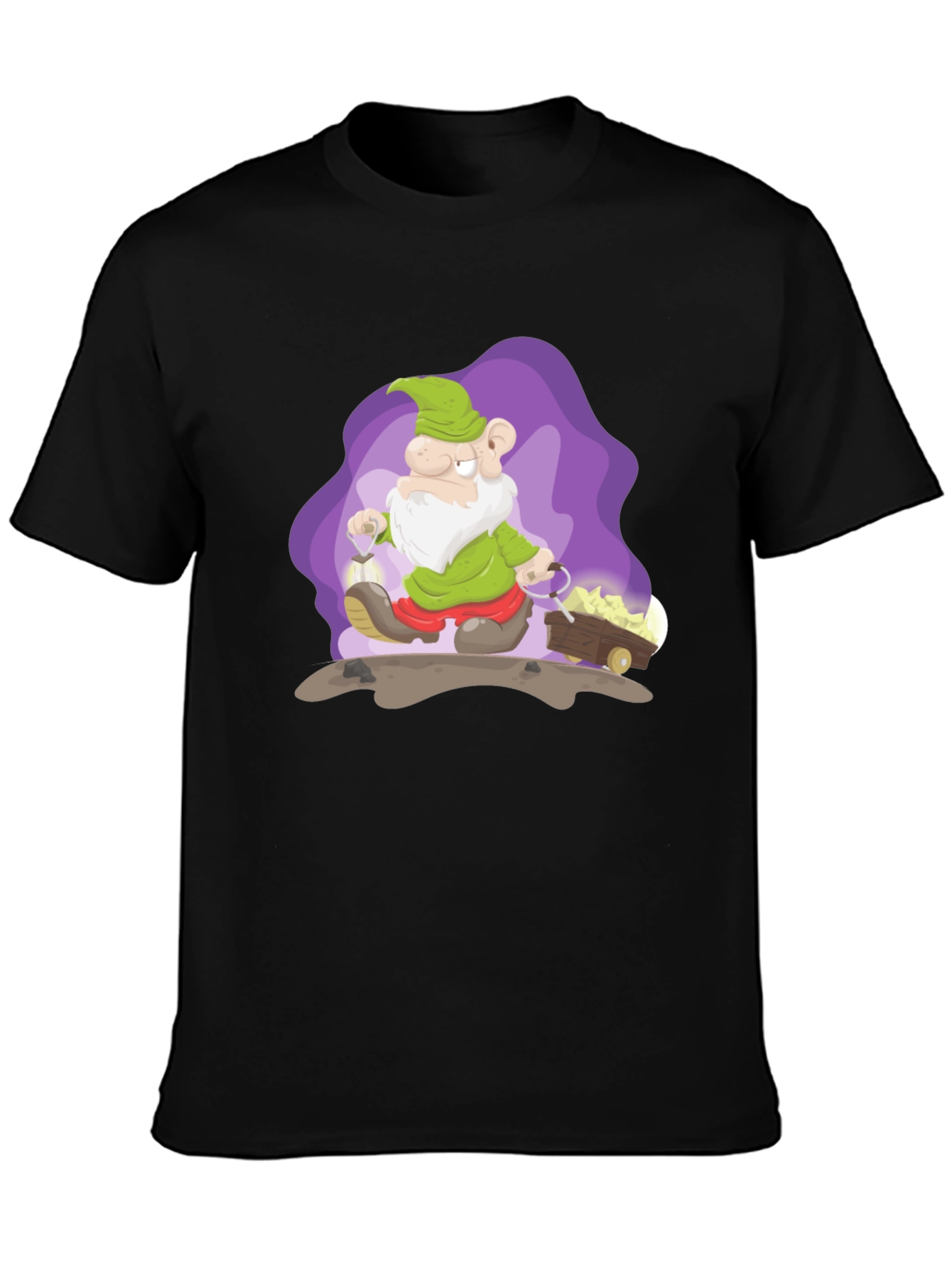 Cartoon Mine Dwarf Black T-Shirt