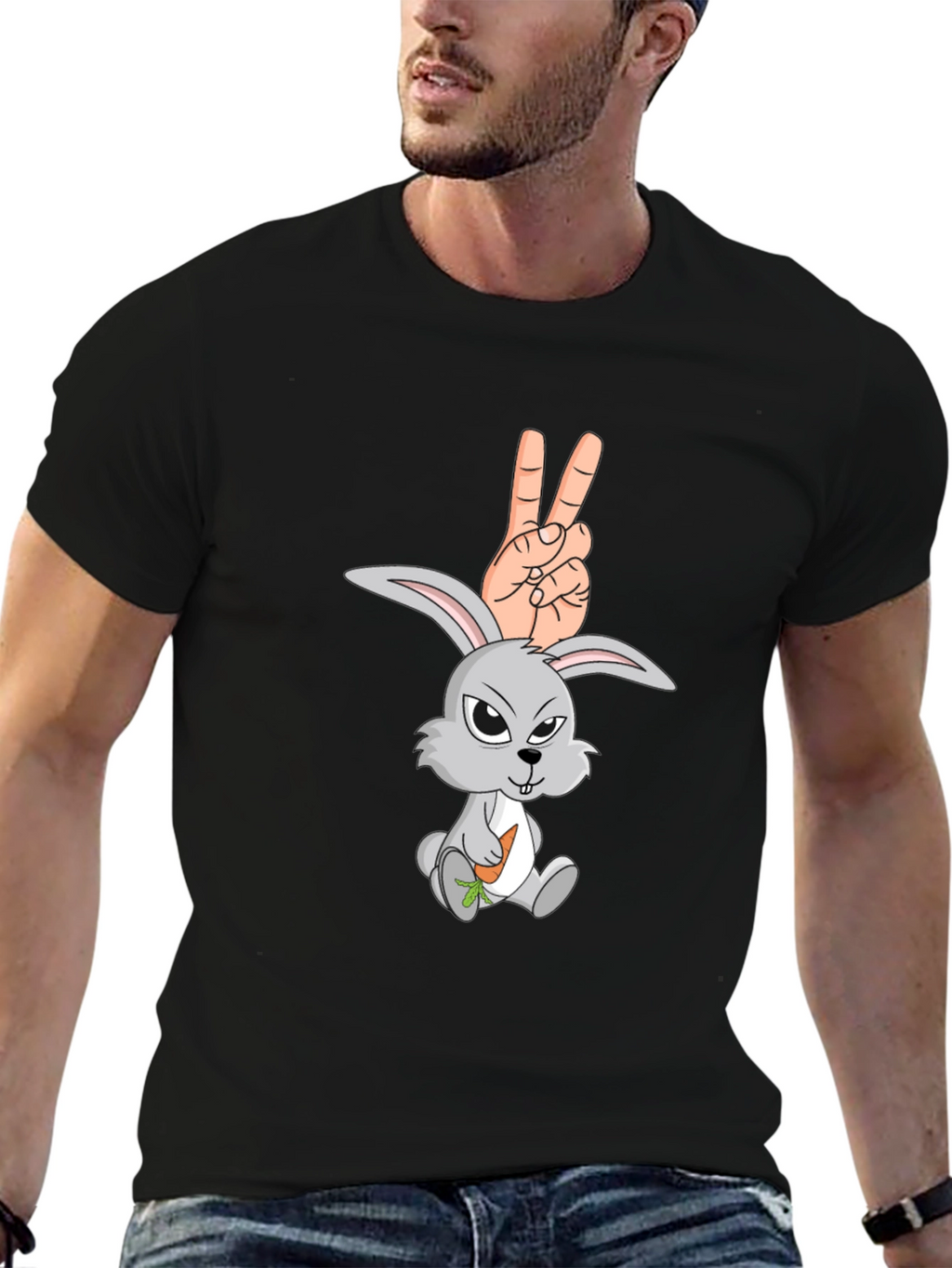 Funny Rabbit Peace Sign Graphic Tee