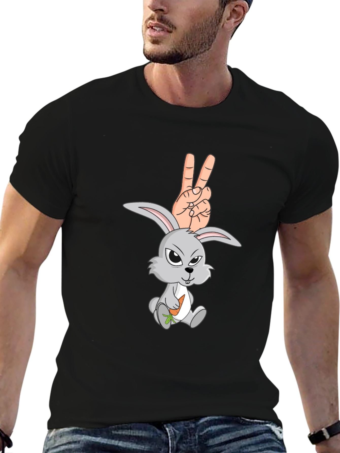 Funny Rabbit Peace Sign Graphic Tee