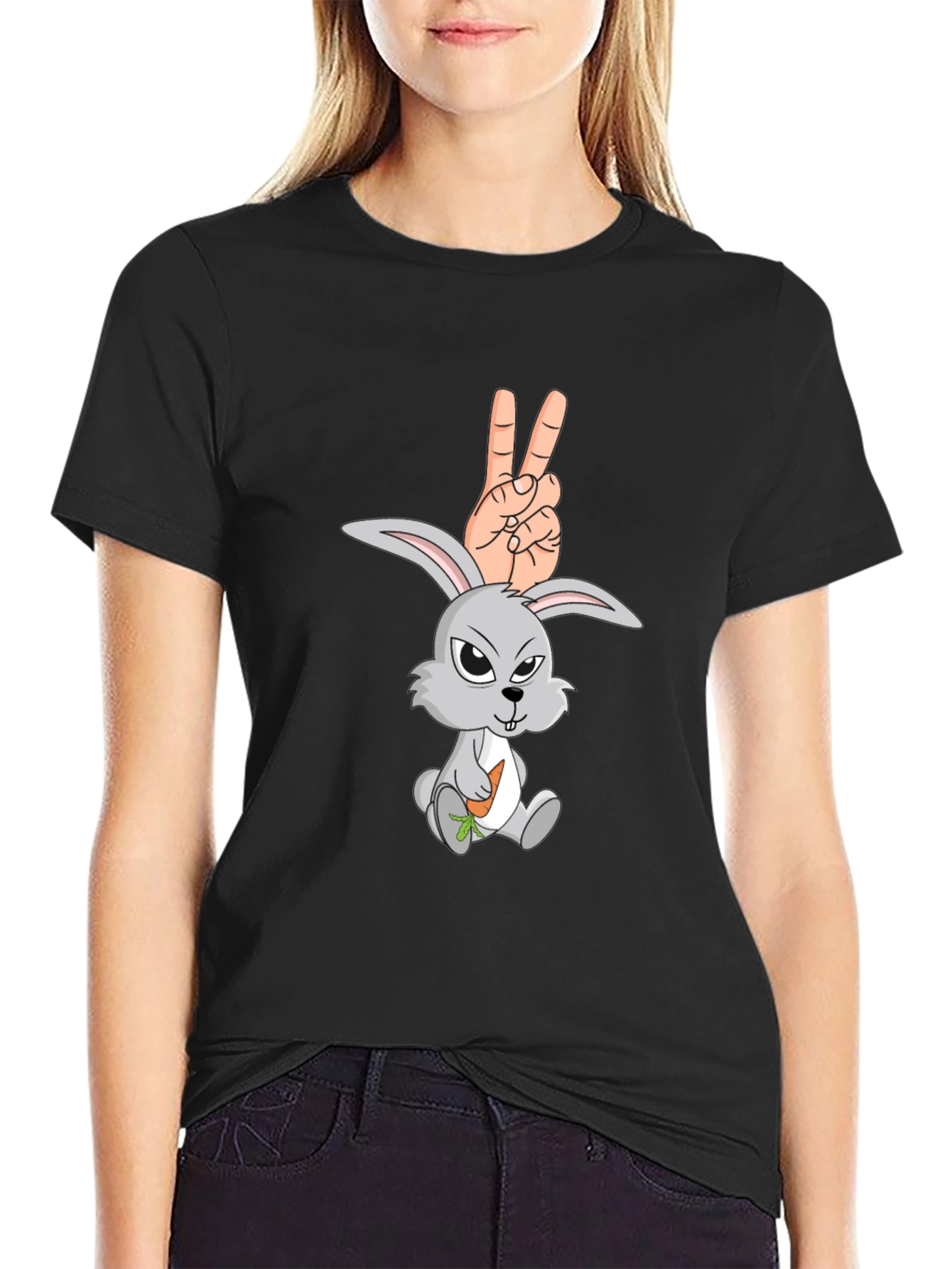 Funny Rabbit Peace Sign Graphic Tee
