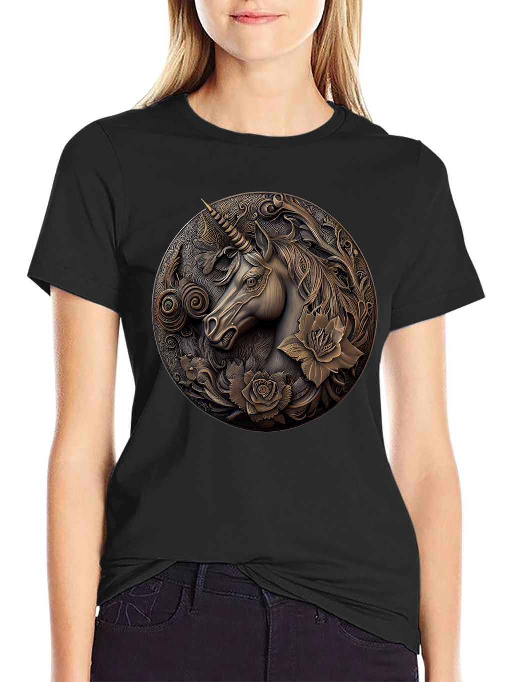 Unicorn Embossed Graphic Tee - Black