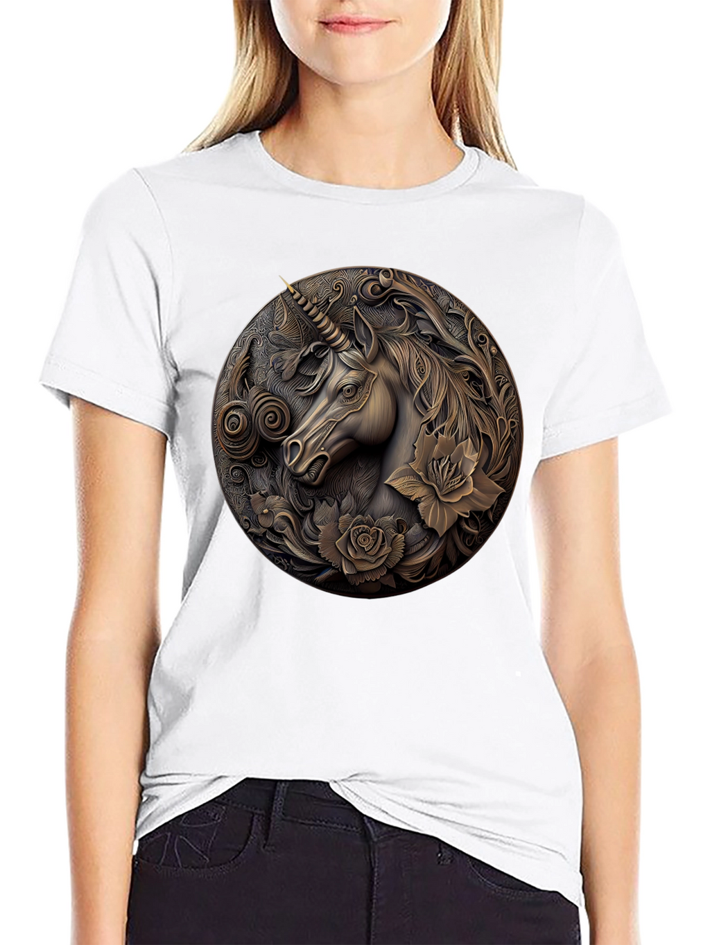 Unicorn Embossed Graphic Tee - Black