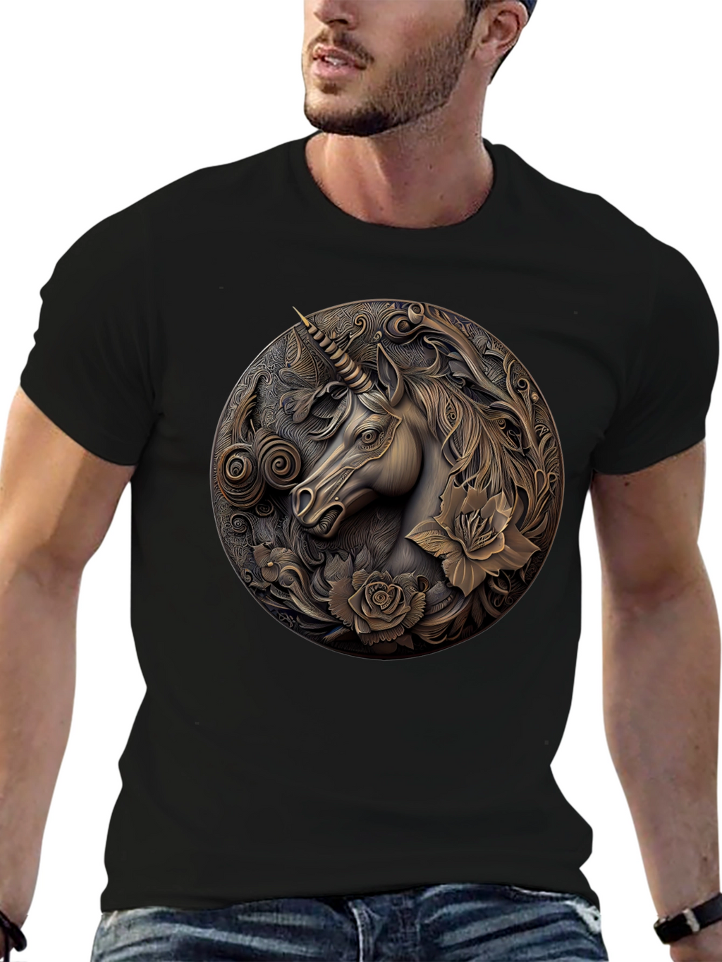 Unicorn Embossed Graphic Tee - Black