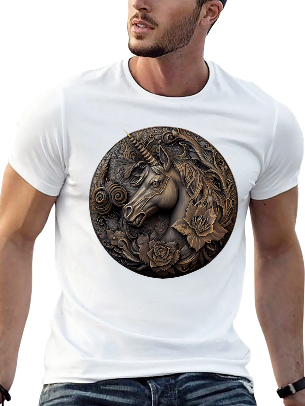 Unicorn Embossed Graphic Tee - Black