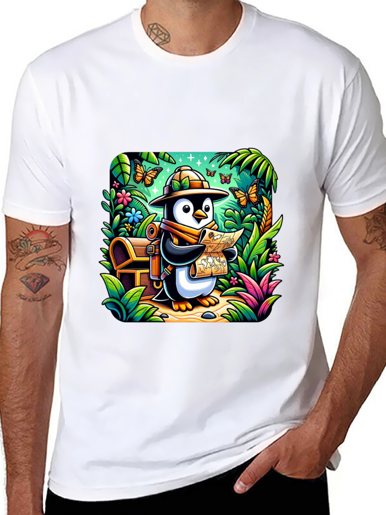 Adventurer Penguin T-Shirt - Treasure Hunt Design