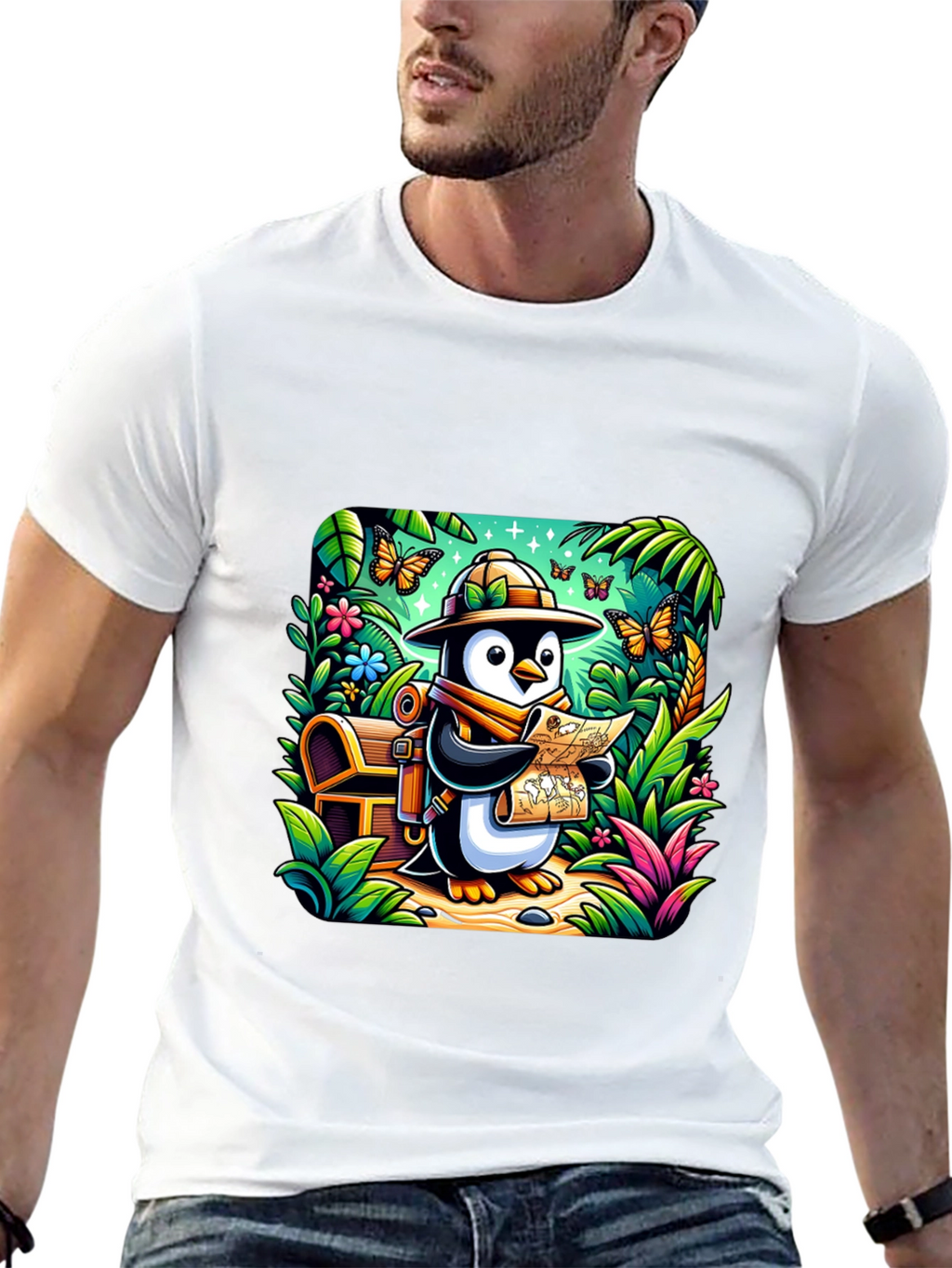 Adventurer Penguin T-Shirt - Treasure Hunt Design