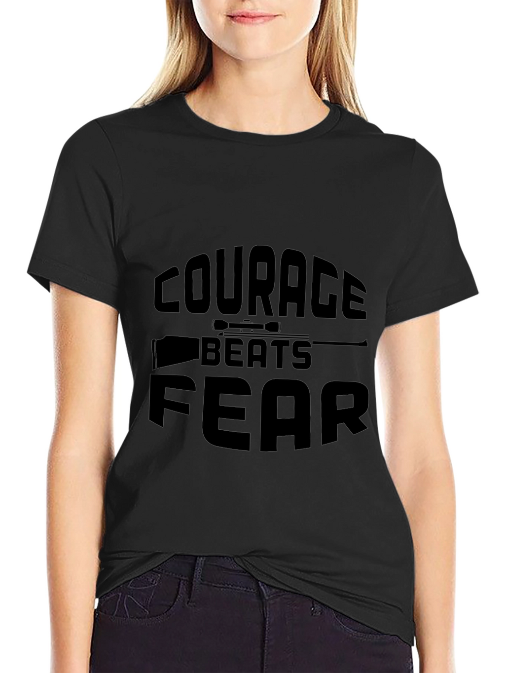 Courage Beats Fear Graphic T-Shirt - Black