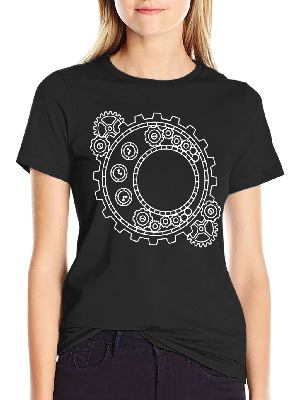 Steampunk Gear Graphic T-Shirt - Black Cotton Tee