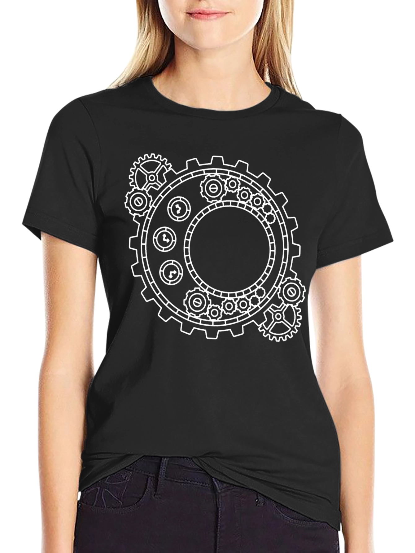 Steampunk Gear Graphic T-Shirt - Black Cotton Tee