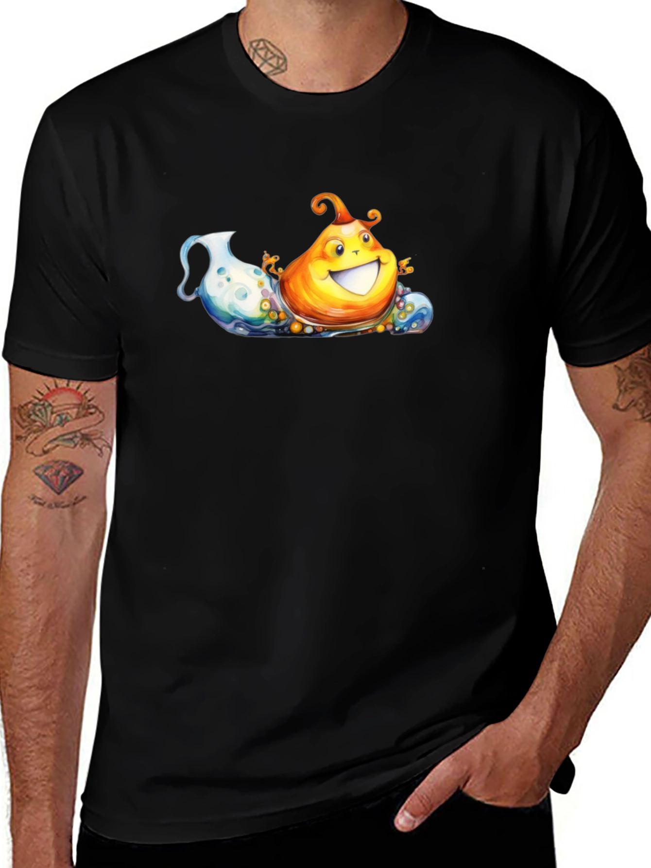 Fun Cartoon Pear on Black Tee