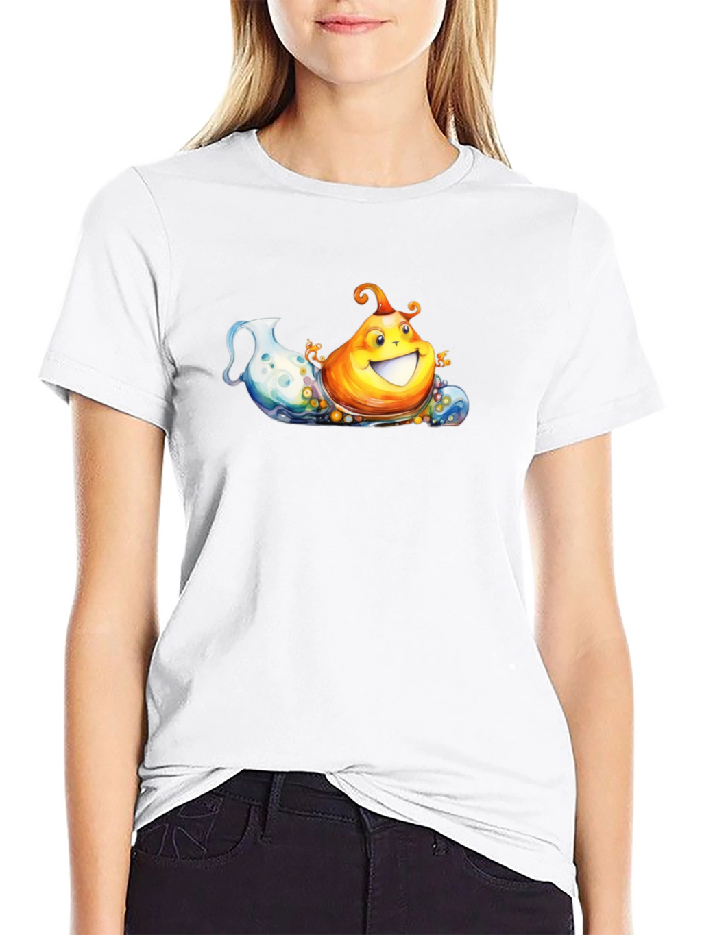 Fun Cartoon Pear on Black Tee