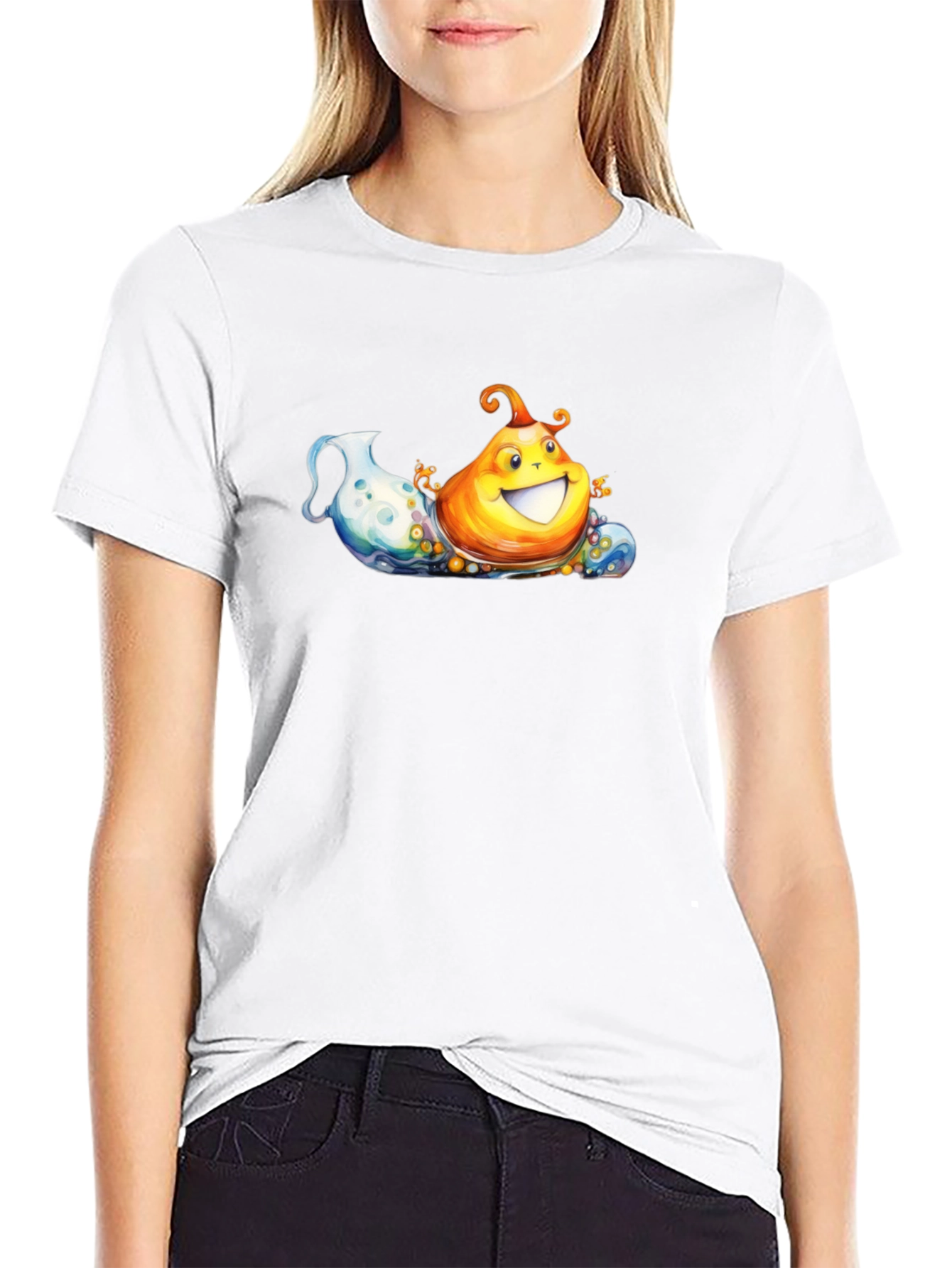 Fun Cartoon Pear on Black Tee