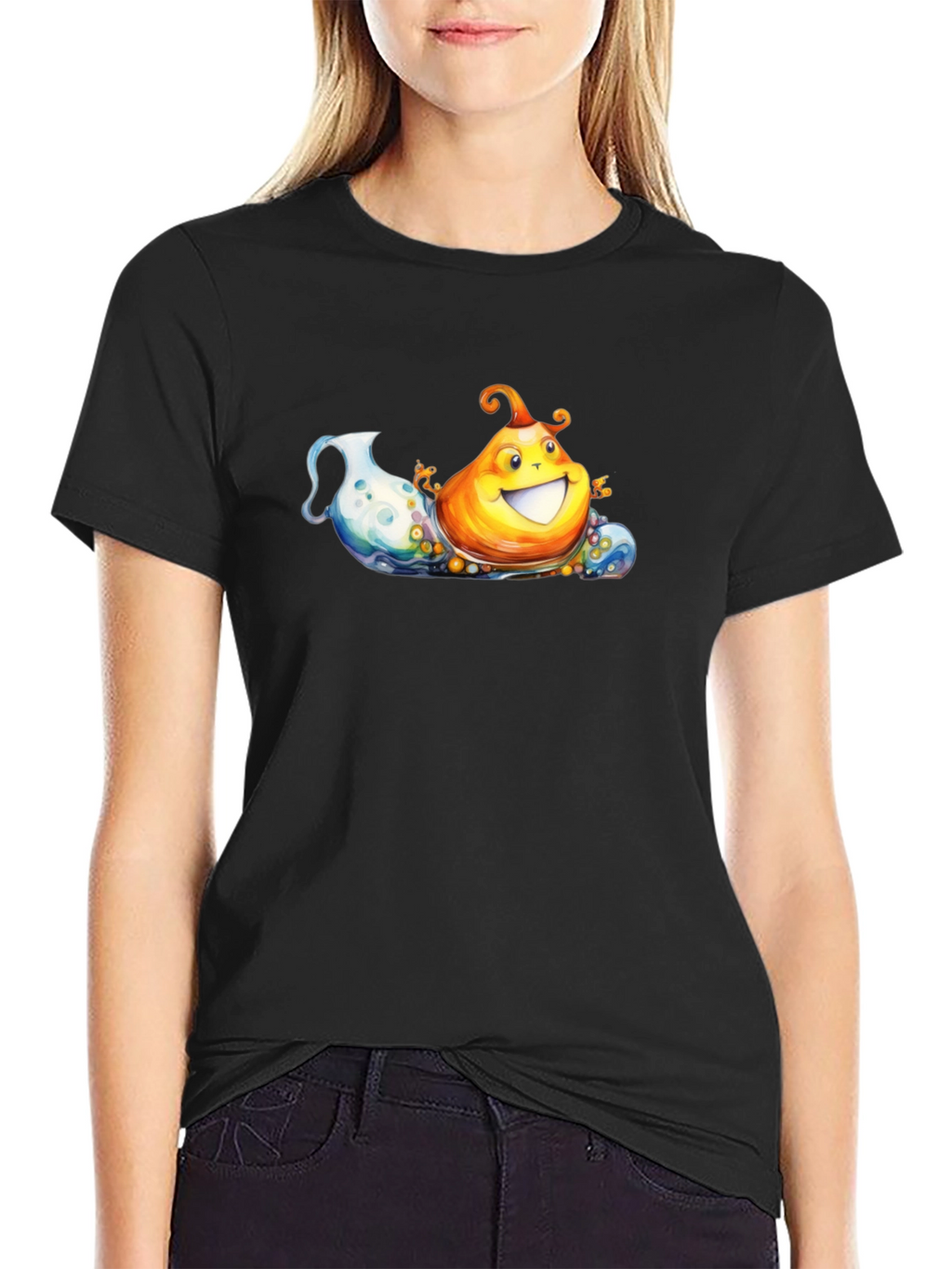 Fun Cartoon Pear on Black Tee