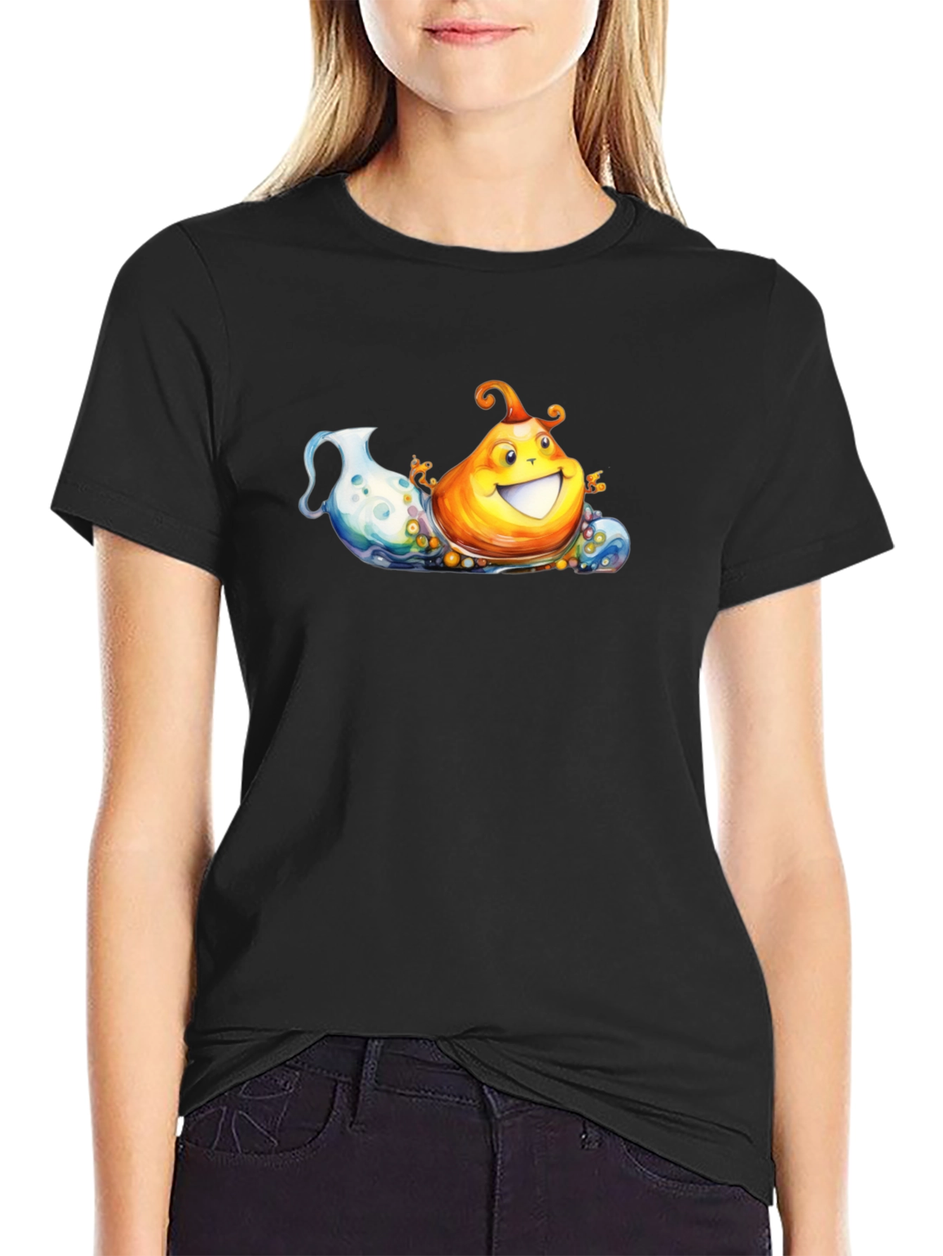 Fun Cartoon Pear on Black Tee
