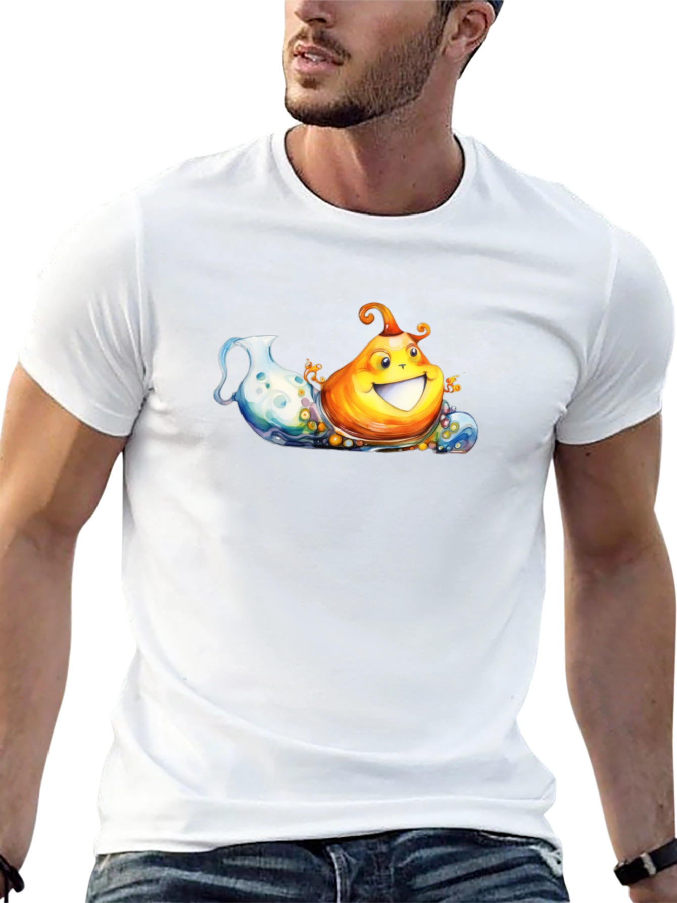 Fun Cartoon Pear on Black Tee