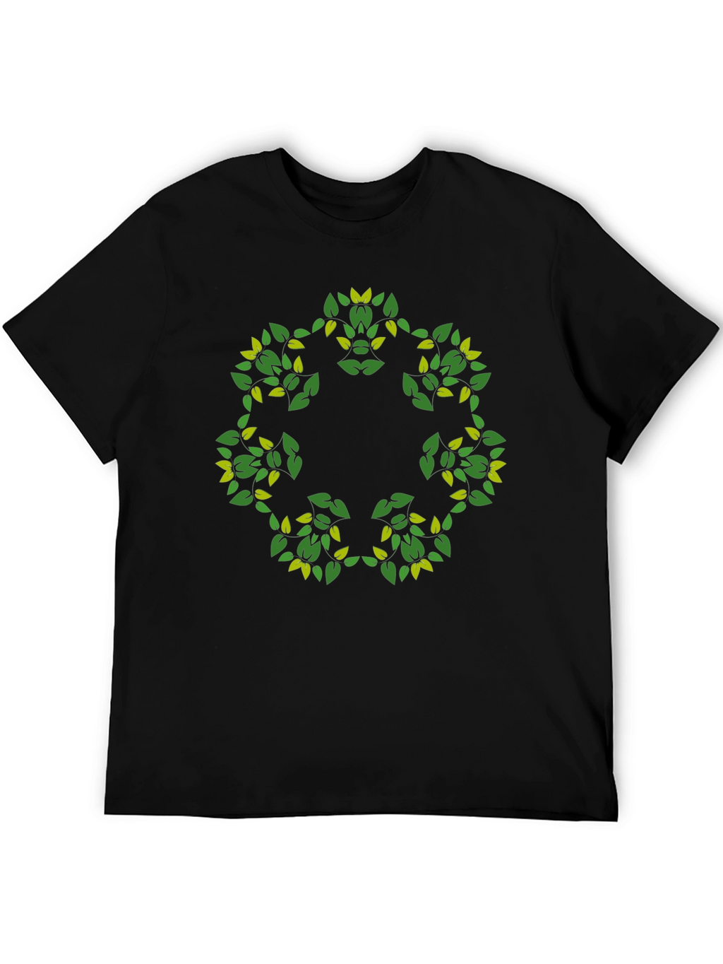 Nature Leaf Mandala Graphic Black T-Shirt