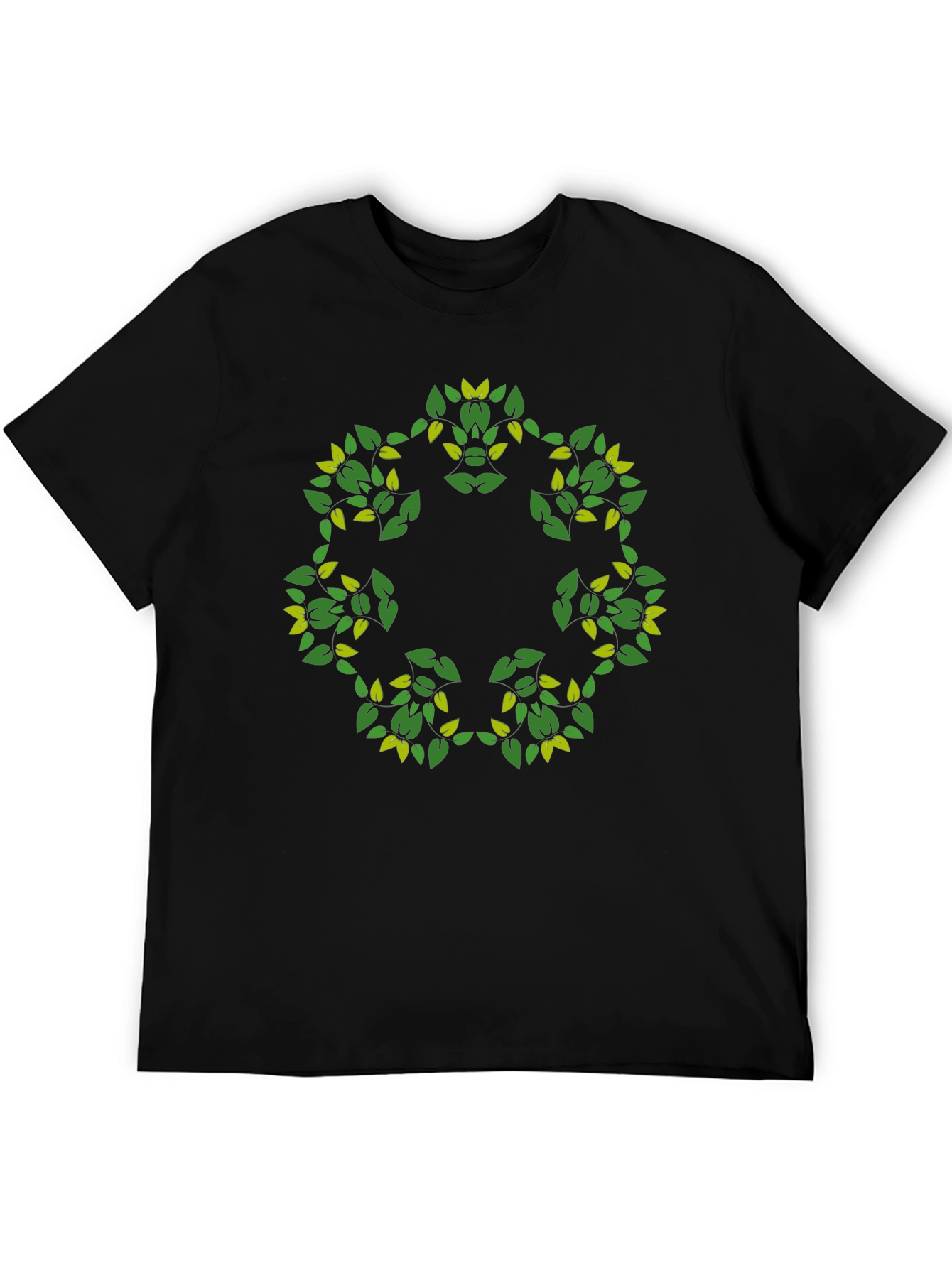 Nature Leaf Mandala Graphic Black T-Shirt