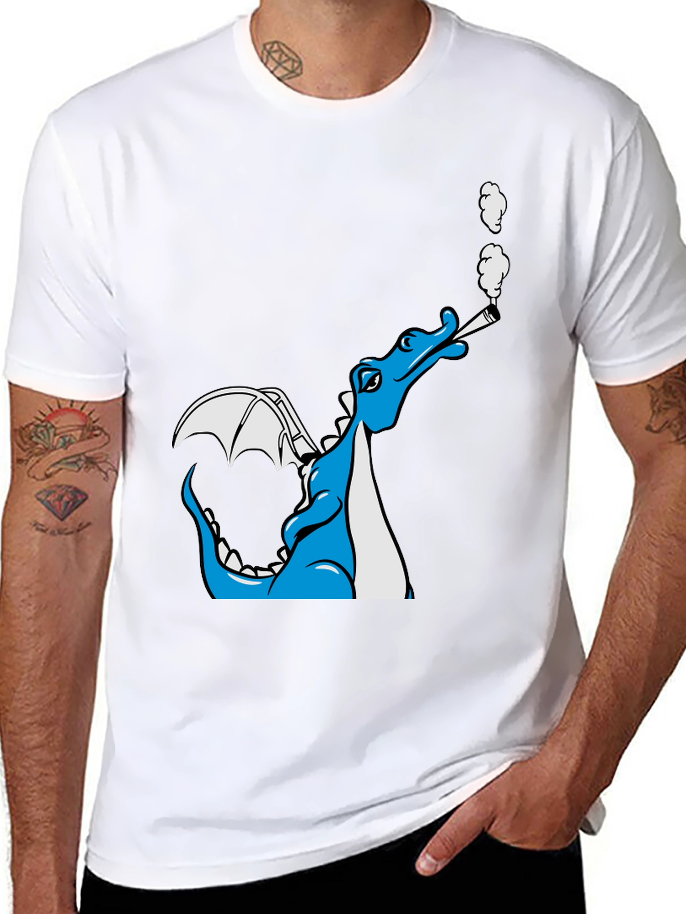 Smoking Dragon Graphic Tee - Cool Cartoon Dragon T-Shirt