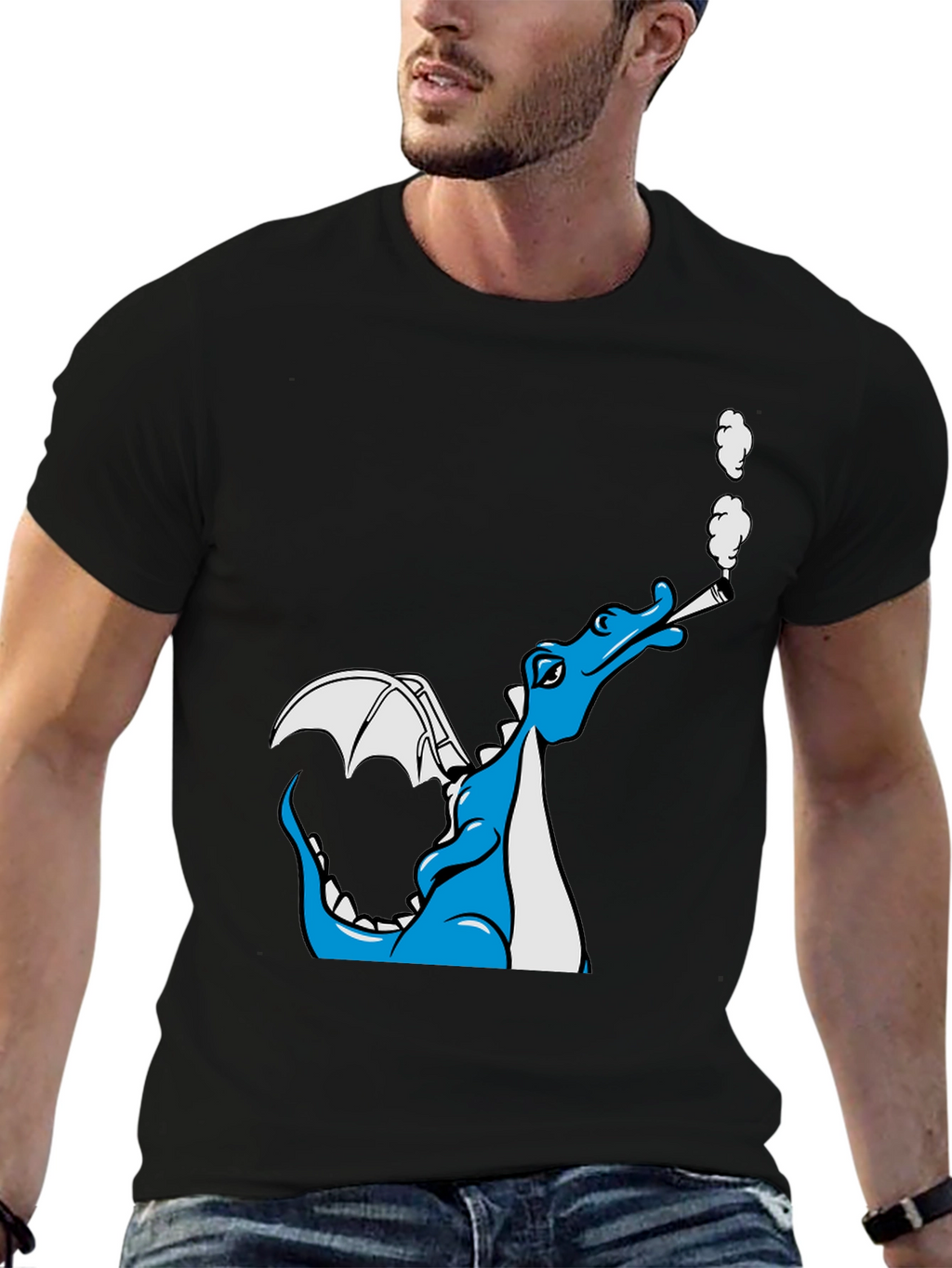 Smoking Dragon Graphic Tee - Cool Cartoon Dragon T-Shirt