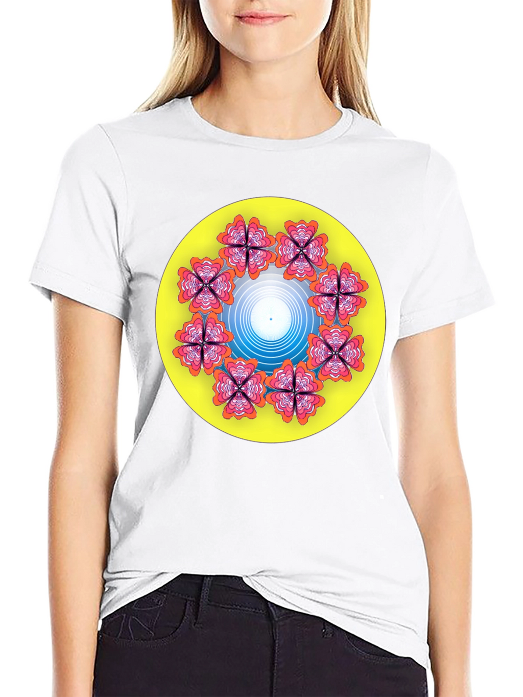 Floral Mandala Graphic T-Shirt - Black