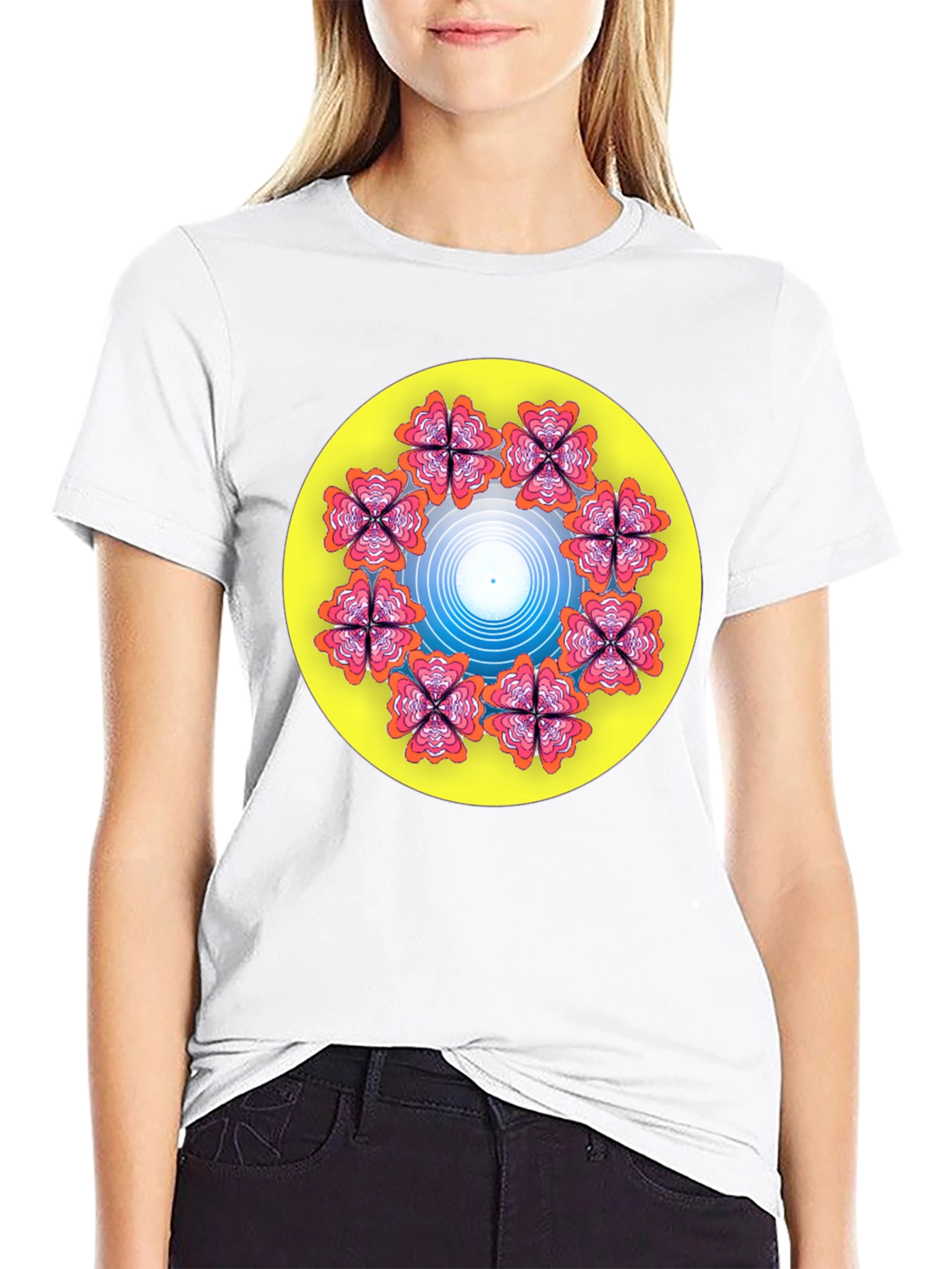 Floral Mandala Graphic T-Shirt - Black